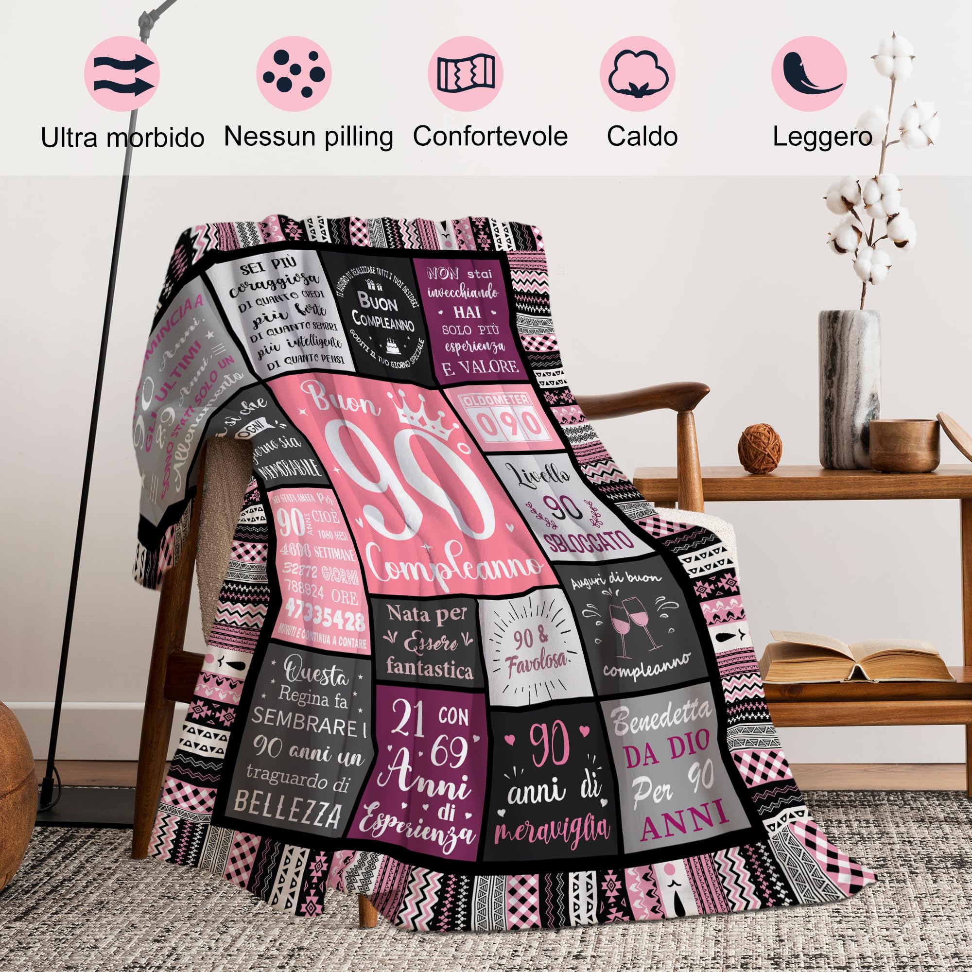 Yesbird 90 Anni Compleanno Donna, Regalo Compleanno Donna 90 Anni 1936, Regalo di 90° Compleanno/Amica/Mamma/Nonna/Moglie, Idee Regalo Coperta 130X150CM