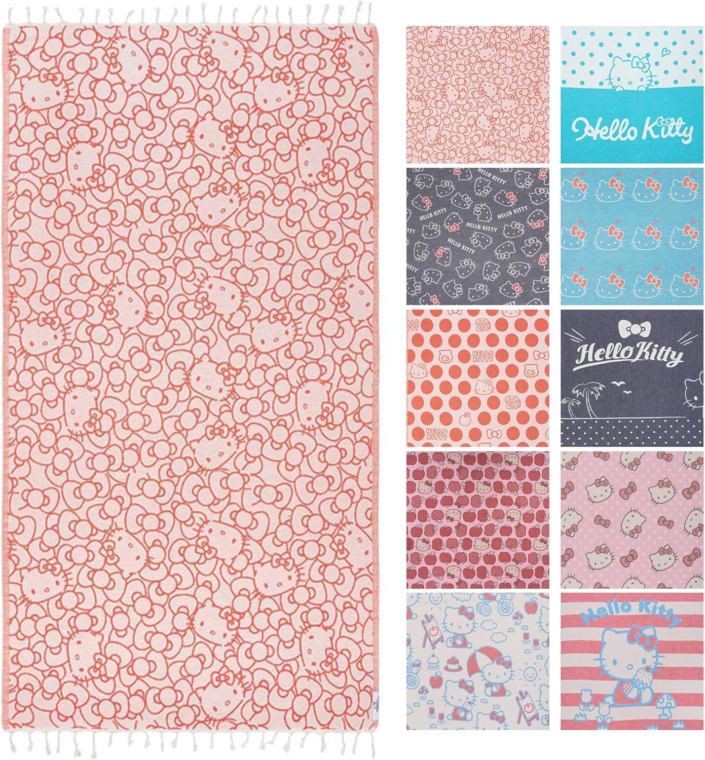 Sand Cloud x Hello Kitty, Turkish Beach Towel - Sand Free - 100% Organic Turkish Cotton Yarn - Quick Dry Towel for Beach, Picnic Blanket or Throw - As Seen on Shark Tank - Classic Hello Kitty