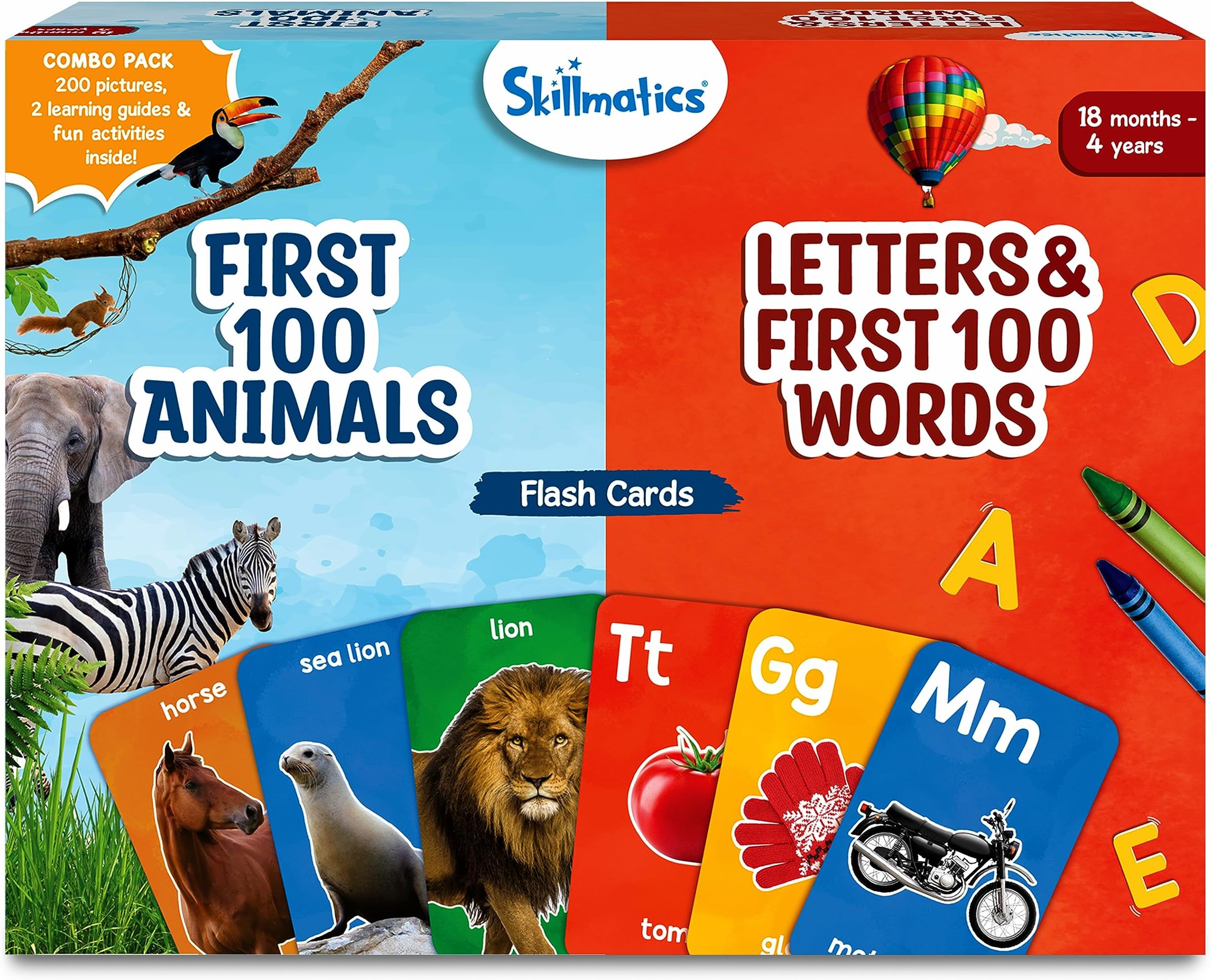 Skillmatics Flash Cards Combo - Animals & Letters, Montessori Learning Toys, Educational Games, Preschool Learning for Toddlers, Gifts for Kids Ages 1, 2, 3, 4 Years