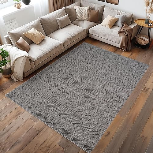 HomebyHome Teppich Läufer 60x110 cm Grau Vintage Design Bouclé Schlingenflor Ska