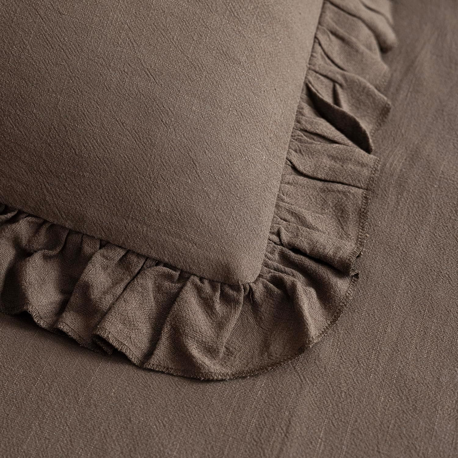 Foindtower Set of 2 Decorative Soild Fringe Ruffle Throw Pillow Covers Soft Boho Farmhouse Cushion Cover Cozy Accent Retro Pillowcase for Couch Sofa Bed Living Room Home Decor,22×22 Inch,Dark Brown