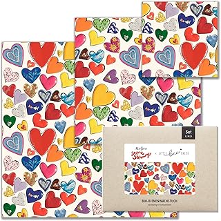 little bee fresh Bio-Bienenwachstücher Starter-Set "S/M/L" aus Deutschland - hält Lebensmittel natürlich, schön & plastikfrei frisch! Handgemacht aus Bio-Rohstoffen (Herzen)