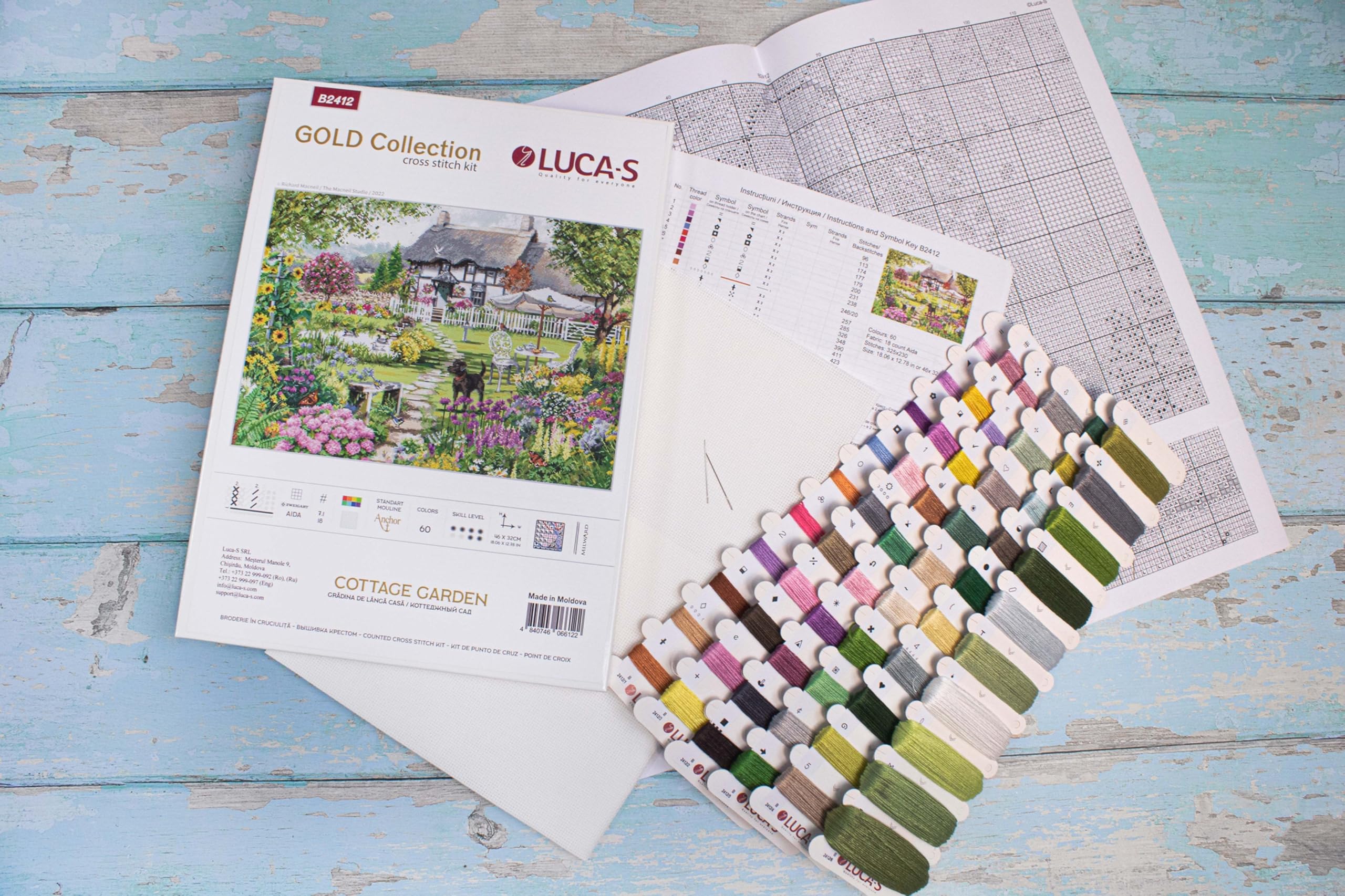 Kit de punto de cruz Luca-S Gold - Cottage Garden, B2412