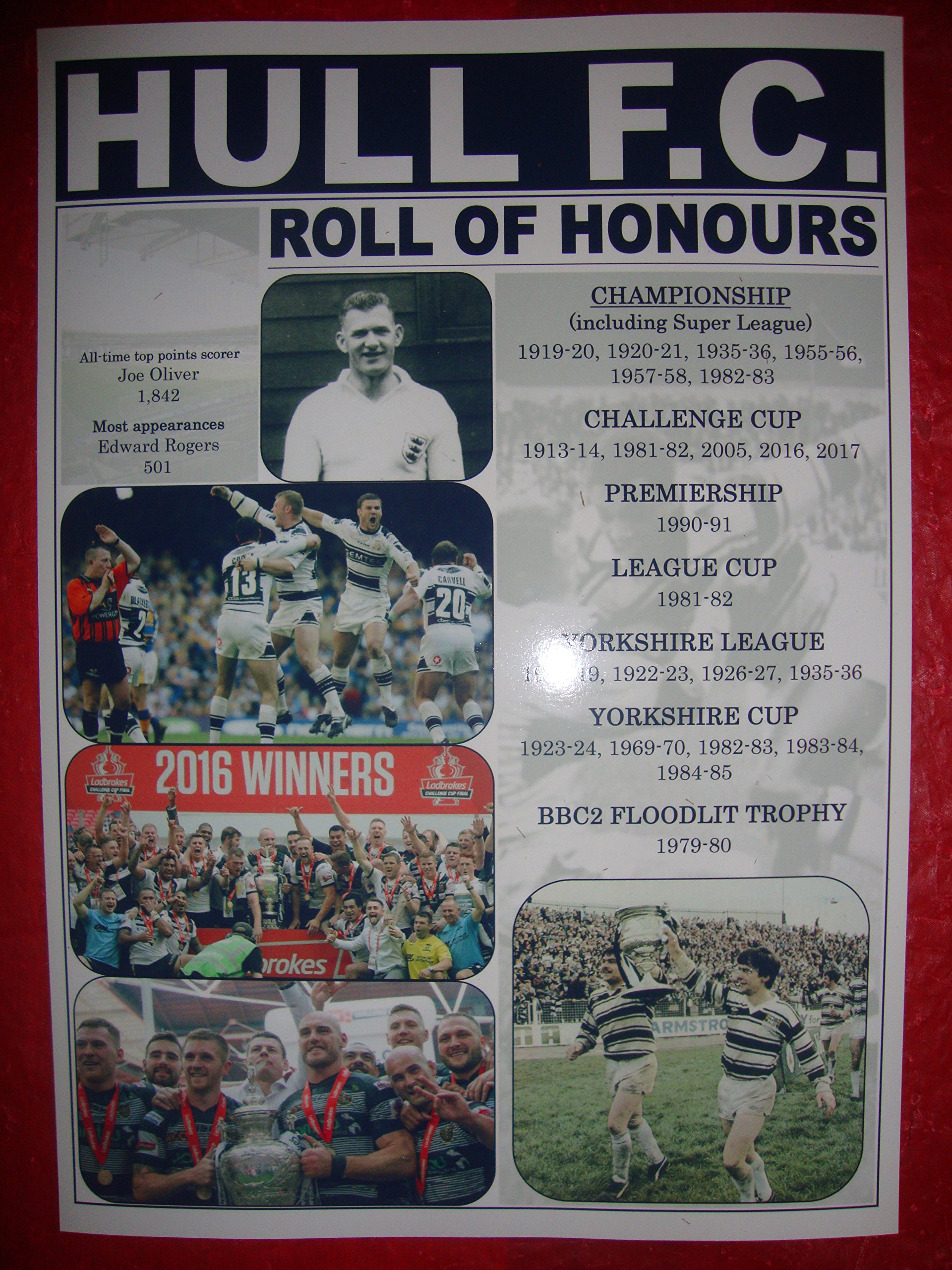 Lilywhite Multimedia Monochromatic Hull Fc Club History Roll Of Honours - Souvenir Print