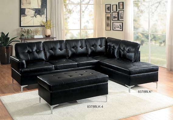 Homelegance Barrington 42 x 25 PU Leather Accent Ottoman, Black