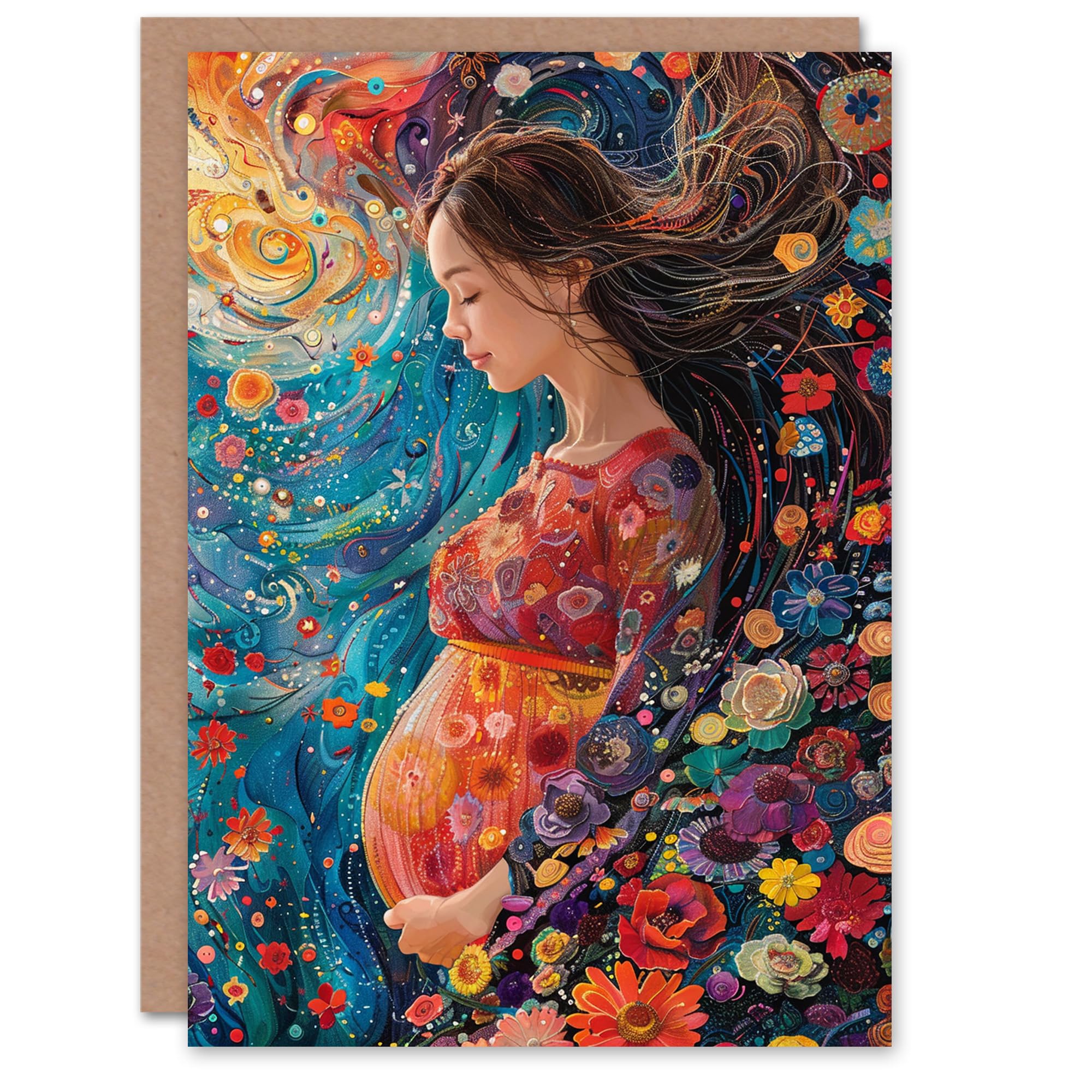 Artery8 New Baby Card Abstract Floral Wave Pregnant Woman Oil Mum to Be For Her Woman Wife Partner Girlfriend Daughter Sister Greeting Card