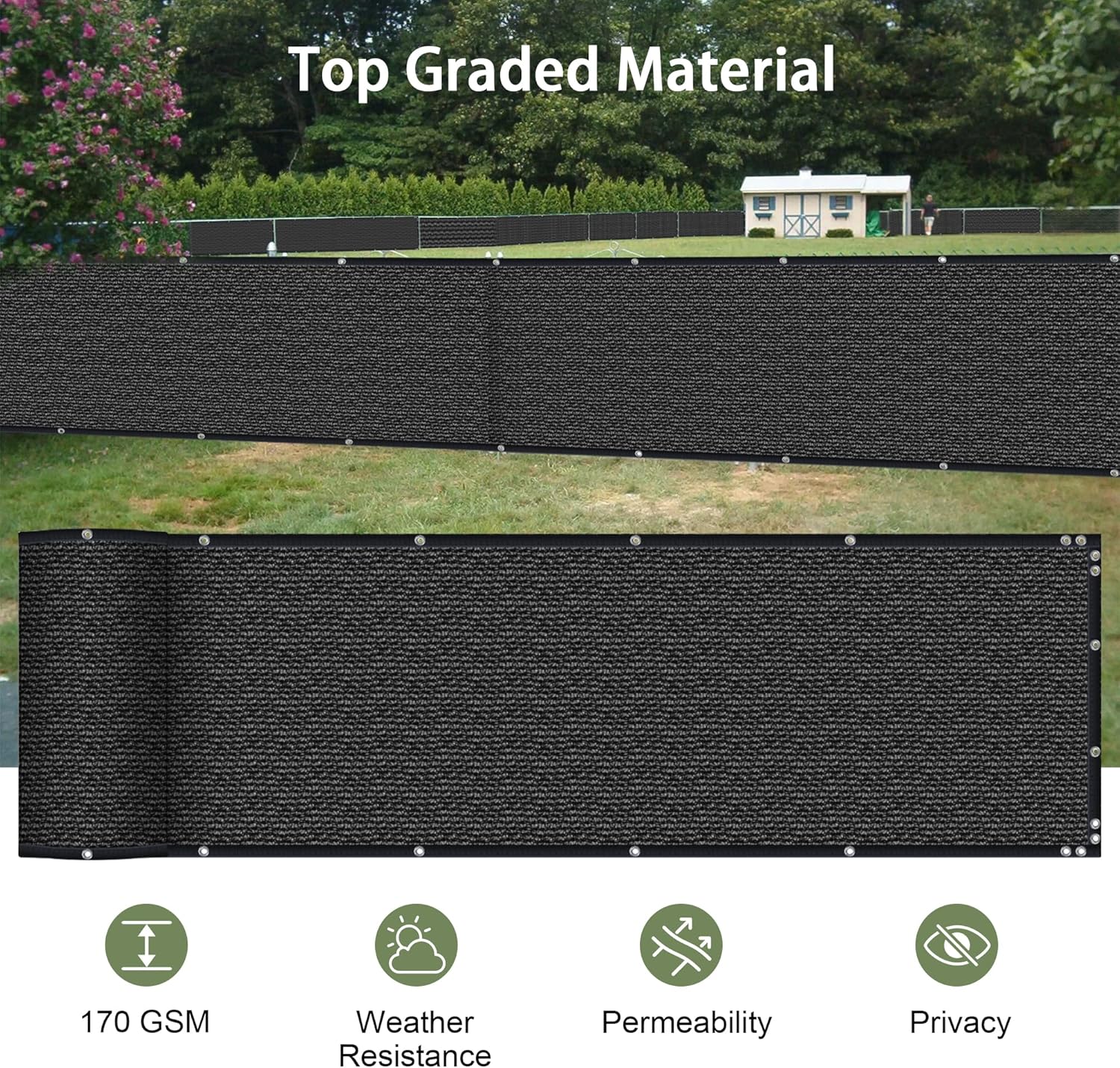 Fence Privacy Screen 6' X 50' Heavy Duty Balcony Privacy Screen, 170 GSM Mesh Fence Shade Privacy Fence Screen 90% Blockage with Brass Grommets for Patio, Outdoor Backyard, Black