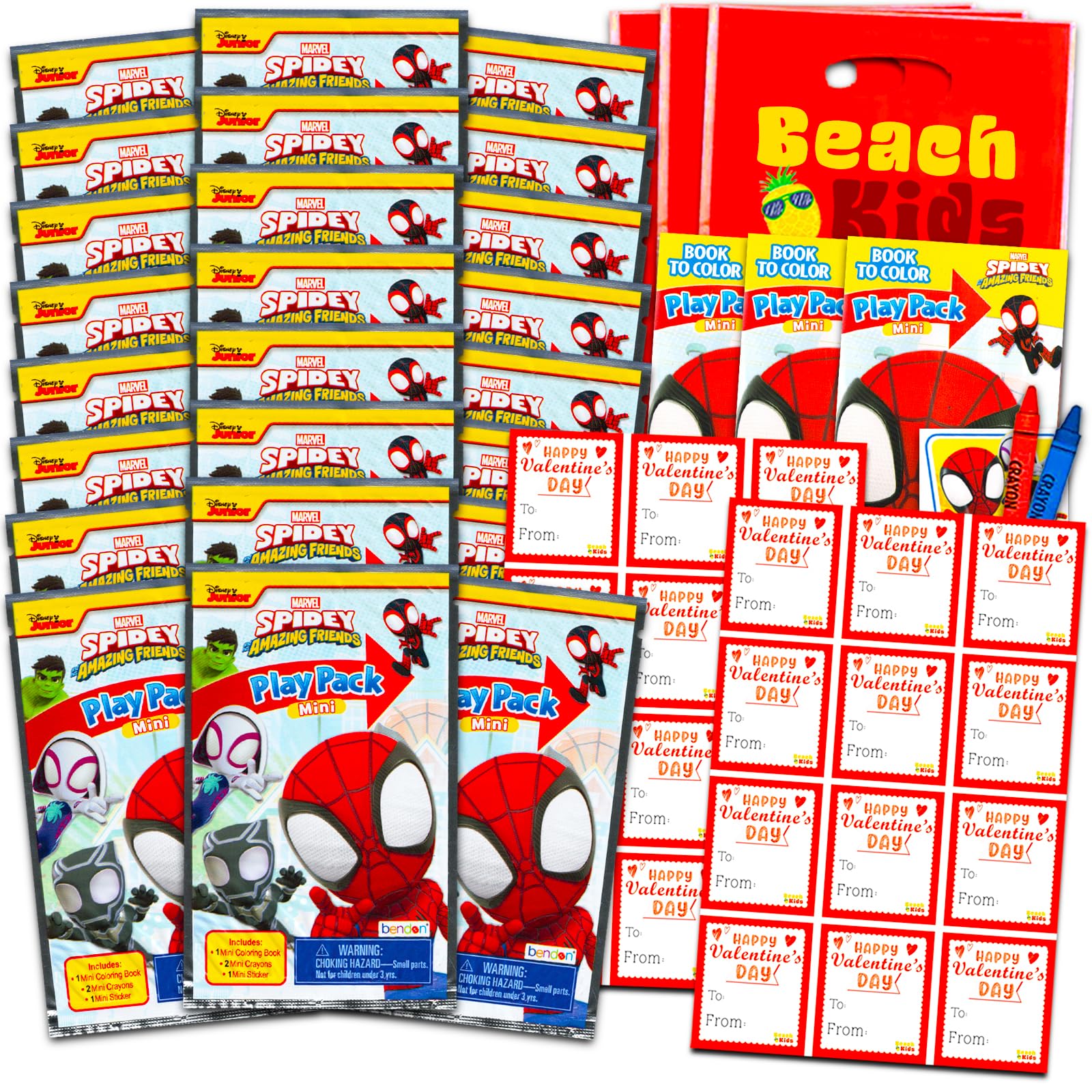Spidey and His Amazing Friends Valentine's Day Classroom Gift Exchange Bundle - 24 Spidey Mini Coloring Activity Books for School Valentines Cards, Stickers | Valentines Kids Party Favors