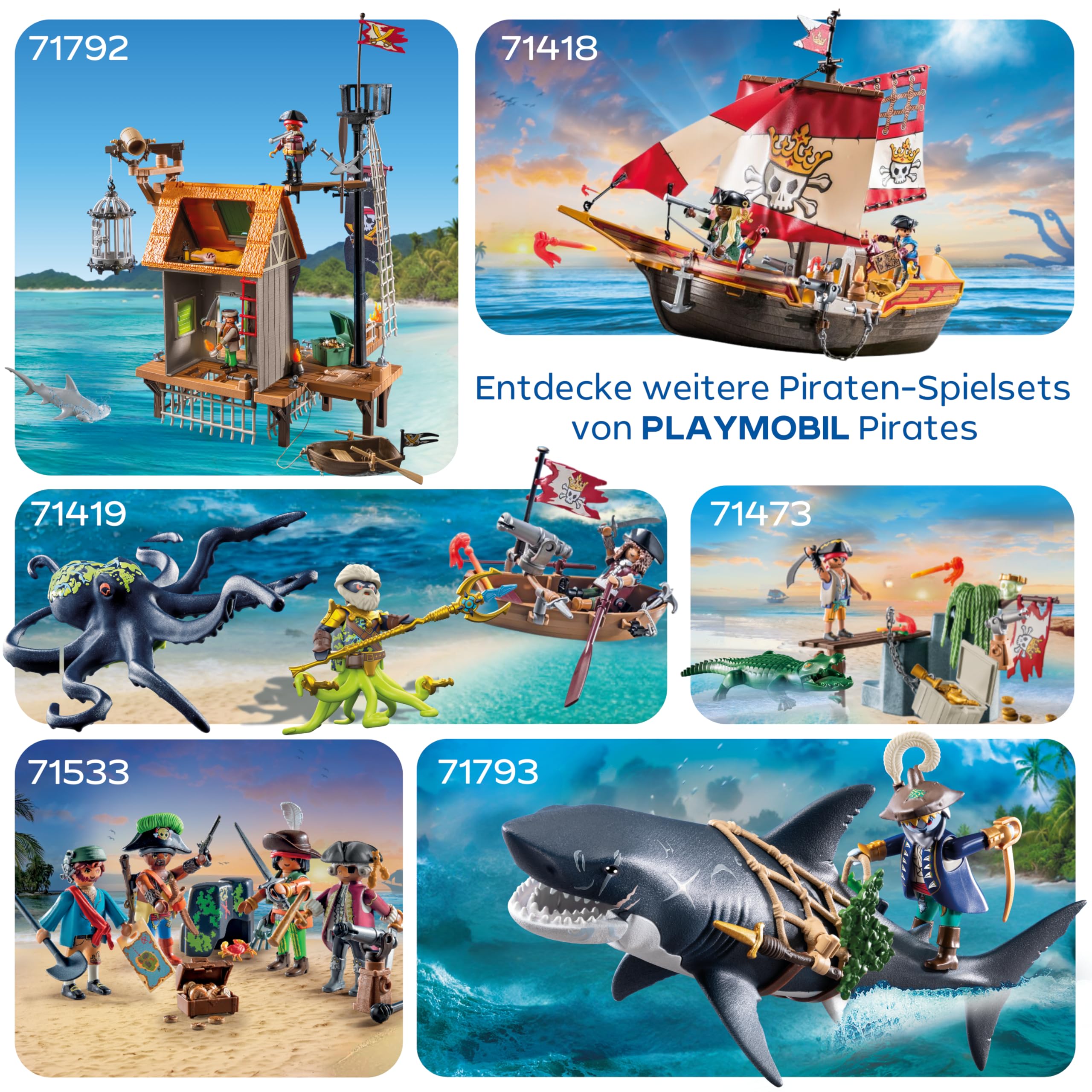 PLAYMOBIL | Pirates | Gefahr durch Riesenhai | Piratenspielzeug | Spielzeugfiguren | Spielzeug für Kinder ab 4 Jahren | 71793