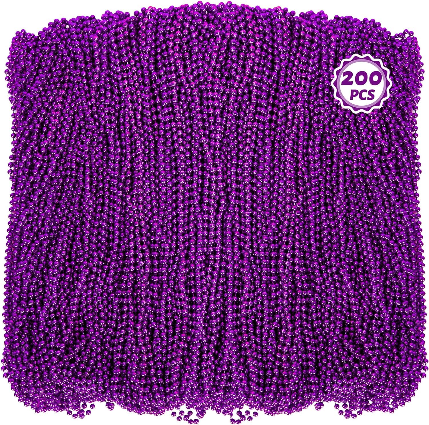 Huskein 200 Pack Mardi Gras Beads Purple Bulk