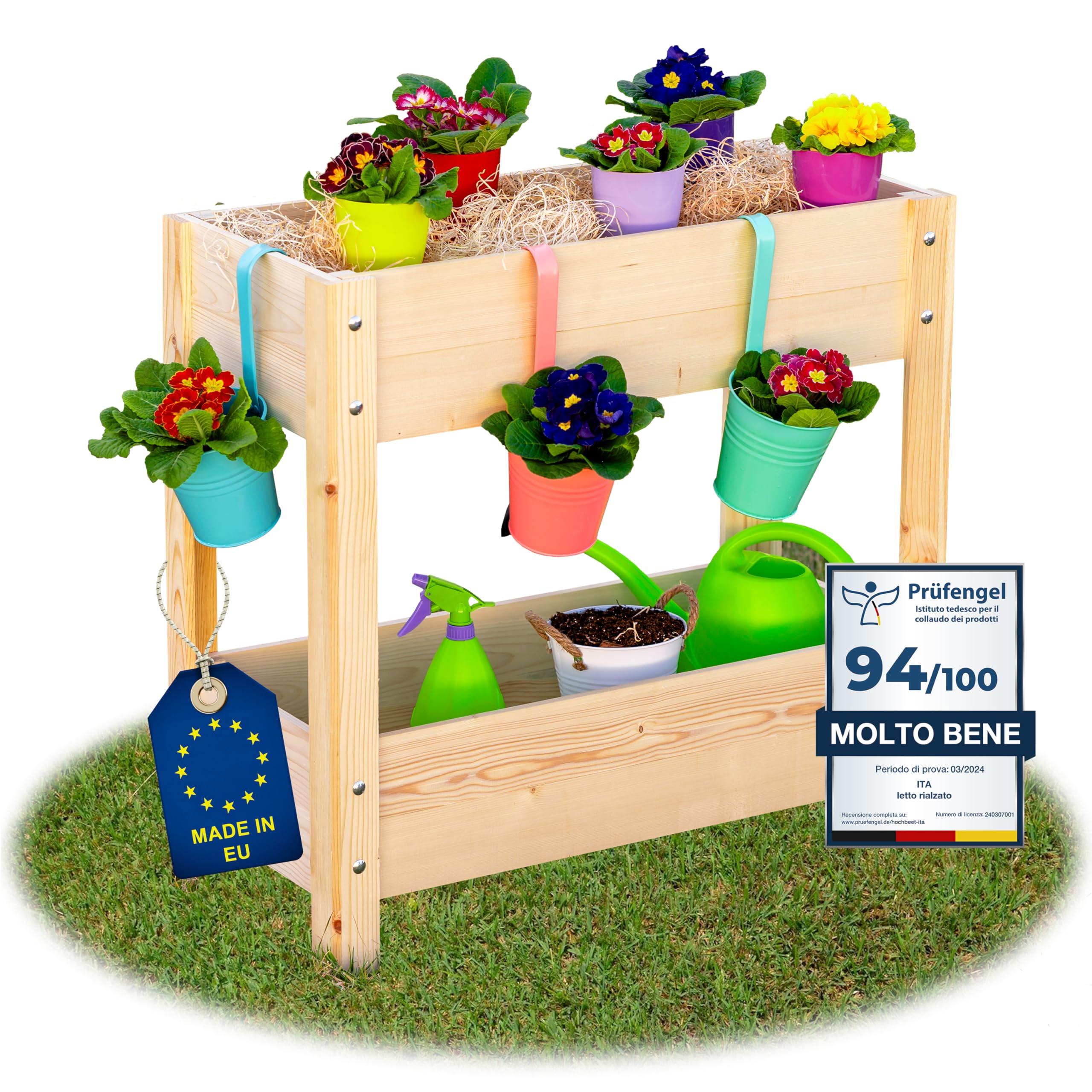 ITA Fioriera Rialzata 80x37x78 cm in Legno Naturale - Aiola con Due Livelli - Perfetta per Giardino, Terrazza, Balcone - Made in EU - Qualità Diretta dal Produttore