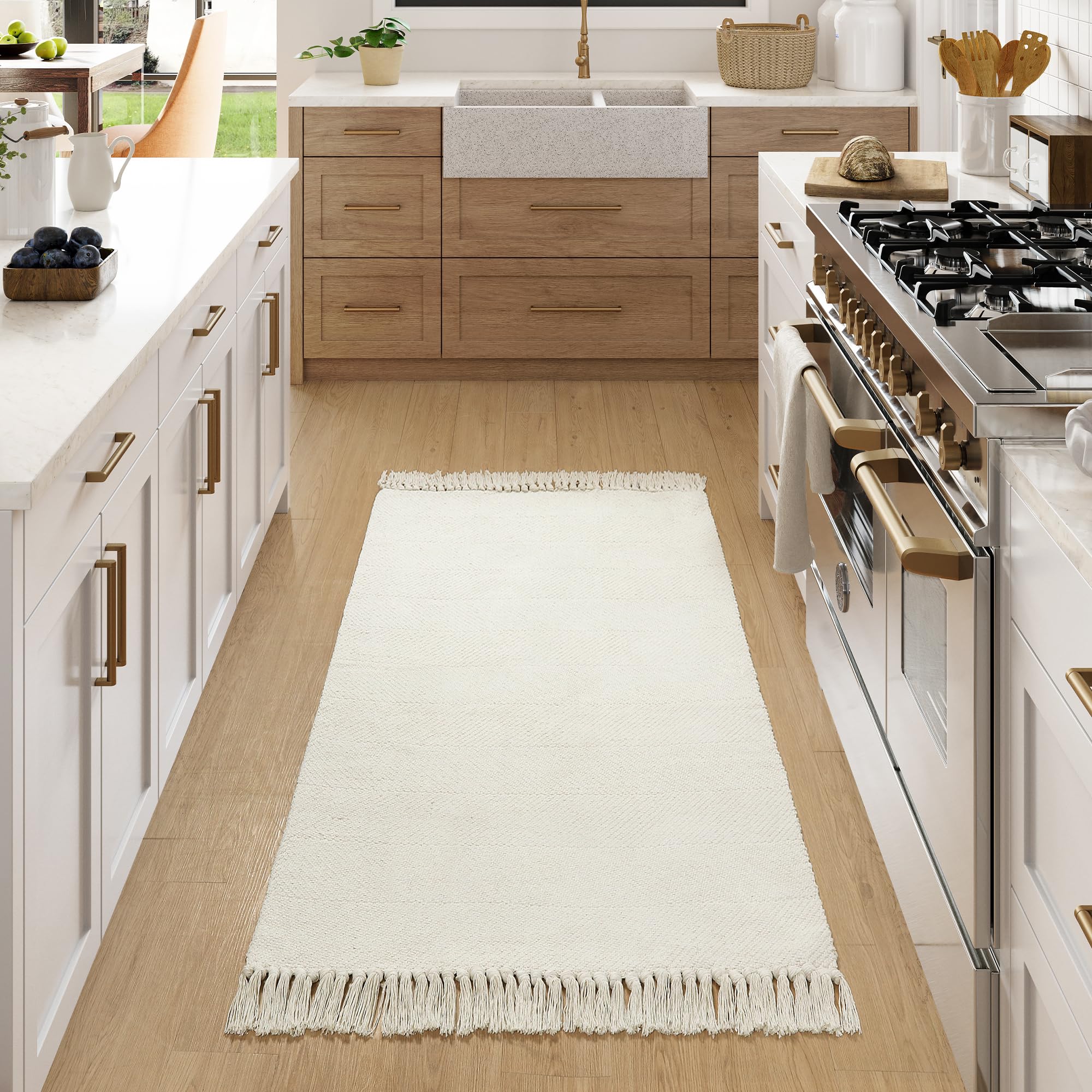 Collive Washable Area Rug 3' x 5', Modern Woven Kitchen Rugs, White/Beige Braided Cotton Rug Indoor Door Mat Throw Carpet for Entryway Living Room