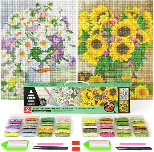 Miniatura 10 de ARTEZA Kit de pintura de diamantes 5D, paquete de 2, diseños florales, arte de diamantes de taladro completo para adultos, lienzo de 12 x 16