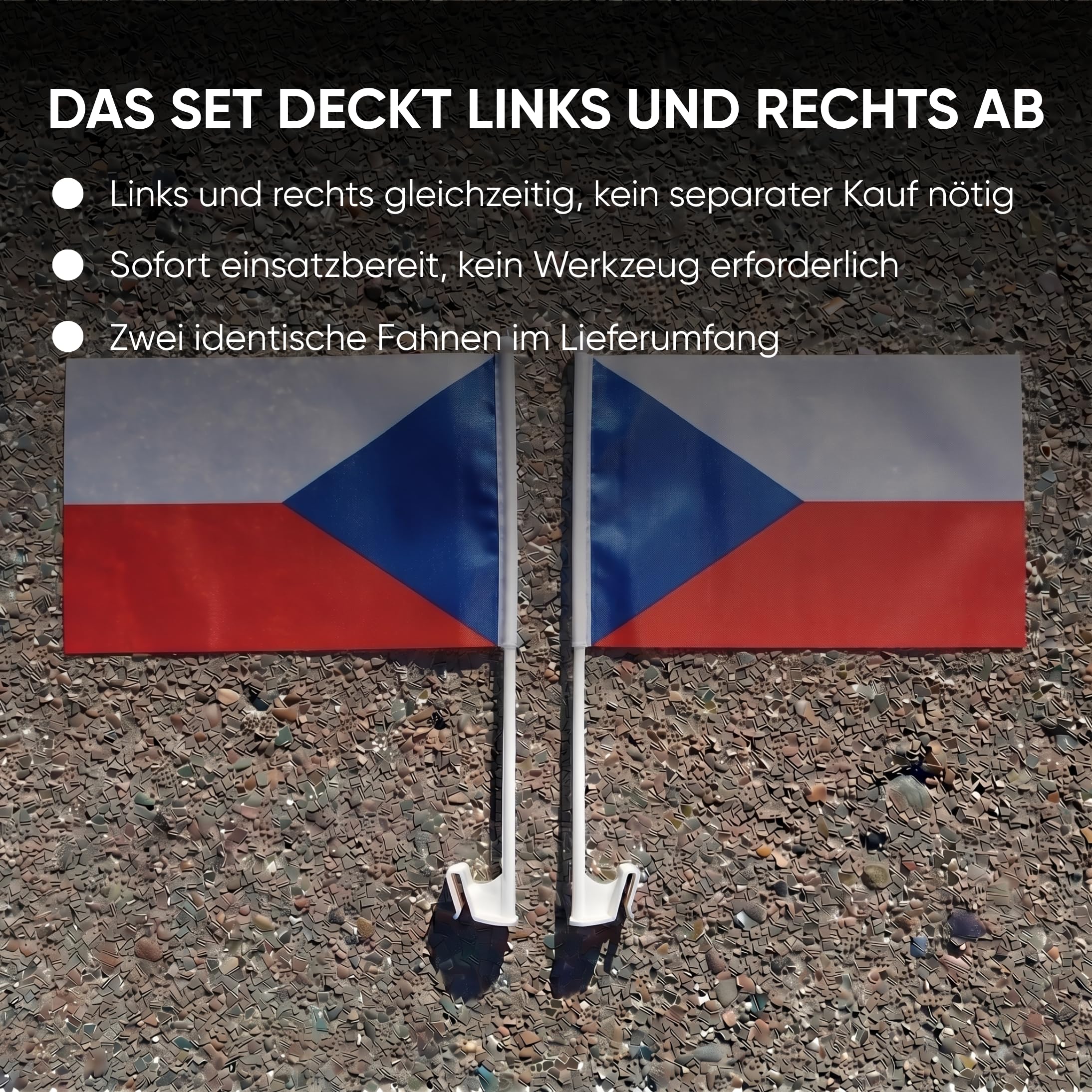 Auto Fahnen Tschechien Set - Motorhauben Fahne & 2 Autofahnen für Fenster, Fußball Fanartikel FZG für EM & WM, Tschechische Flagge Deko Set
