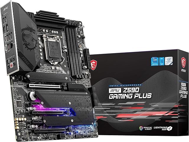 MSI MPG Z590 GAMING PLUS Motherboard ATX - Supports Intel Core 11th Gen Processors, LGA 1200 - Mystic Light, DDR4 Boost (5333MHz/OC), 2 x PCIe 4.0 x16, 3 x M.2 Gen4/3 x4, Wi-Fi 6E