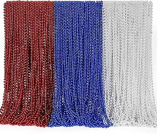 Veterans Day Accessories, 144PCS 4th of July Bead Necklaces, Metallic Patriotic Independence Day Red Blue White Necklace, 4th of July Necklace for Memorial Day Patriotic Parades Party Favors Supplies