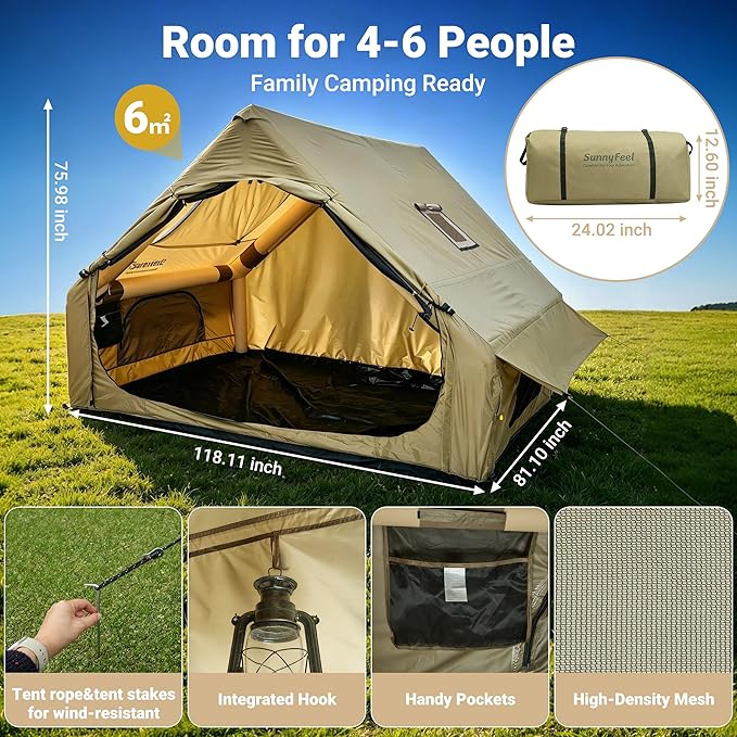 Tienda de campaña inflable para acampar 2-10 personas, montaje rápido, con bomba, aguanta lluvias y viento, Oxford impermeable miniatura 5