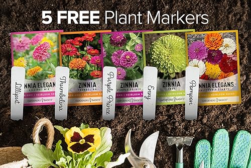 Miniatura 2 de Gardeners Basics, Semillas de Zinnia para plantar al aire libre (5 variedades) variedades de pulbelina, lilliput, envidia, príncipe púrpura y pompón