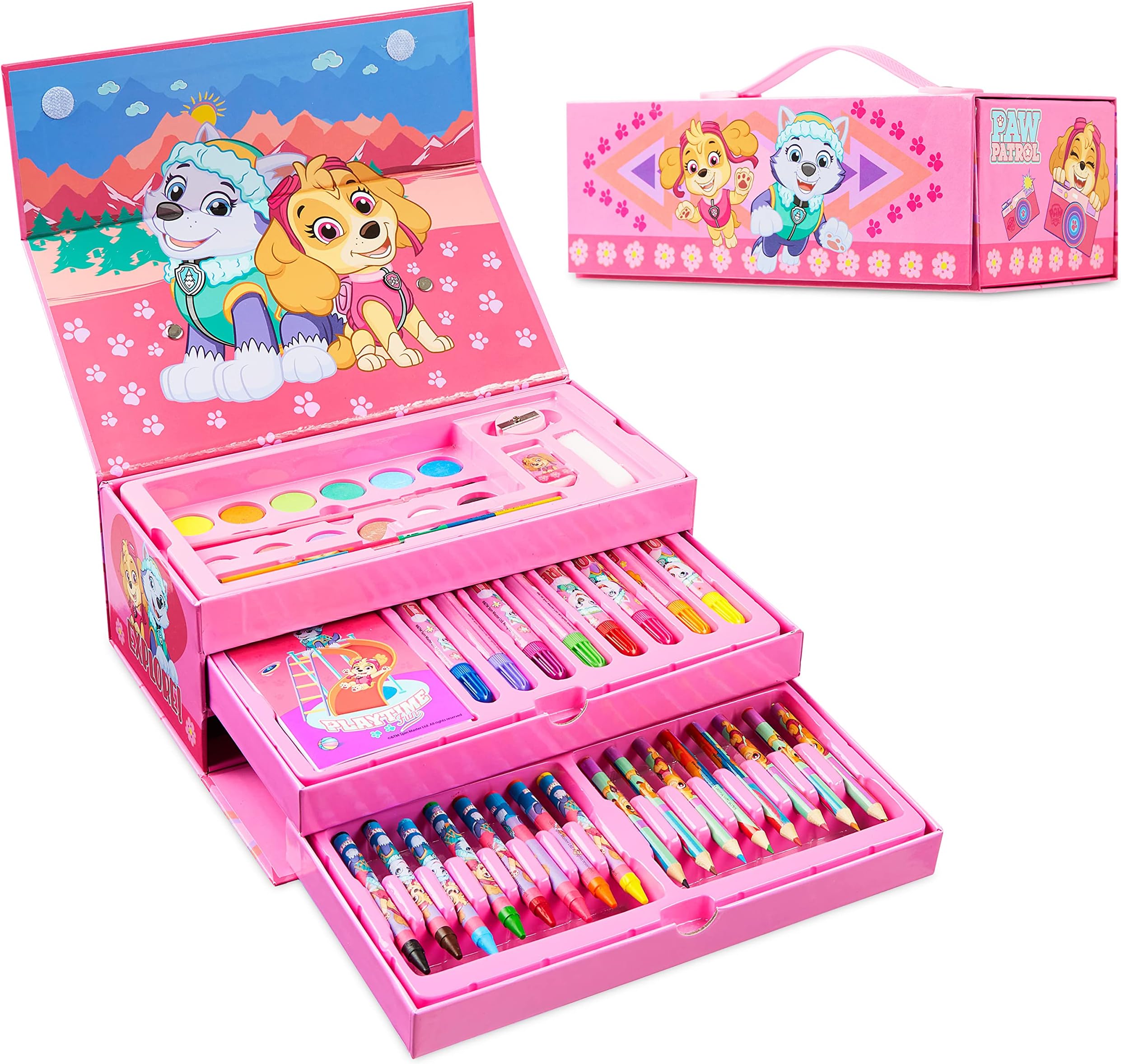 Colored Pencils Art Supplies Kids Set Coloring Stationery Girls Boys Drawing Pencils Supplies Travel Case with Crayons Arts and Crafts for Kids 4-12 (Pink)