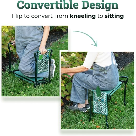 Garden Kneeler And Seat - Protects Your Knees, Clothes From Dirt & Grass Stains - Foldable Stool For Ease Of Storage - EVA Foam Pad - Sturdy and Lightweight - Bench  With A Free Tool Pouch!