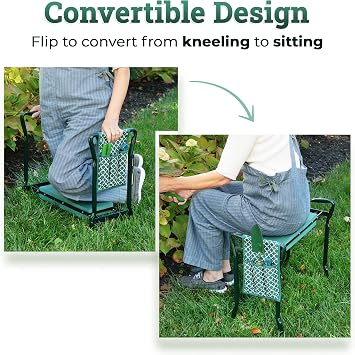 Garden Kneeler And Seat - Protects Your Knees, Clothes From Dirt & Grass Stains - Foldable Stool For Ease Of Storage - EVA Foam Pad - Sturdy and Lightweight - Bench With A Free Tool Pouch!
