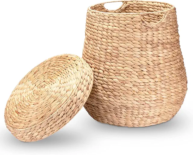 Grote Rieten Mand met Deksel - Laundry Basket Rattan met Handvat - 46 cm