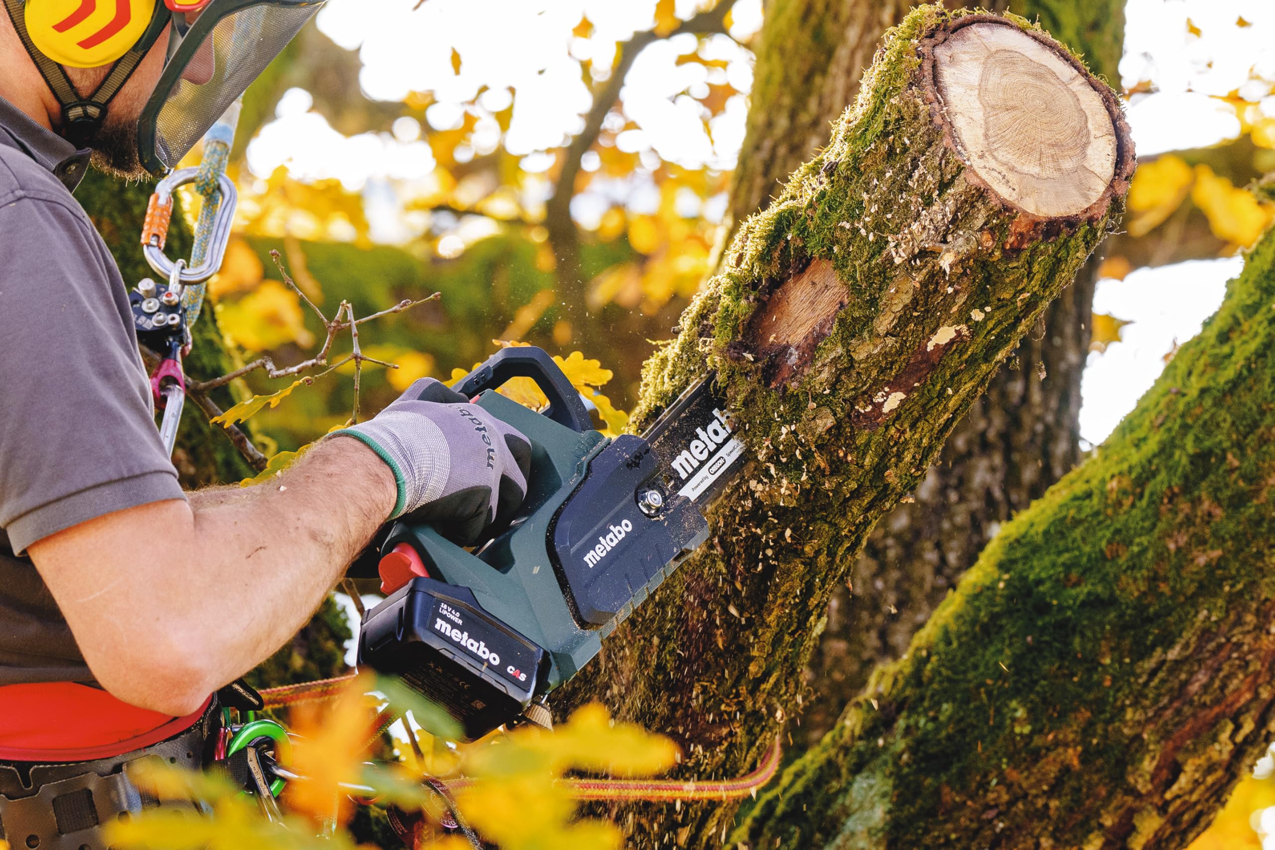 metabo Akku‑Kettensäge MS 18 LTX BL 25-18V, CAS, 25cm Oregon SpeedCut Nano - Brushless, Sicherheitsschalter, Kettenschnellstopp, leichte und kompakte Motorsäge für Baumpflege - Ohne Akku & Ladegerät