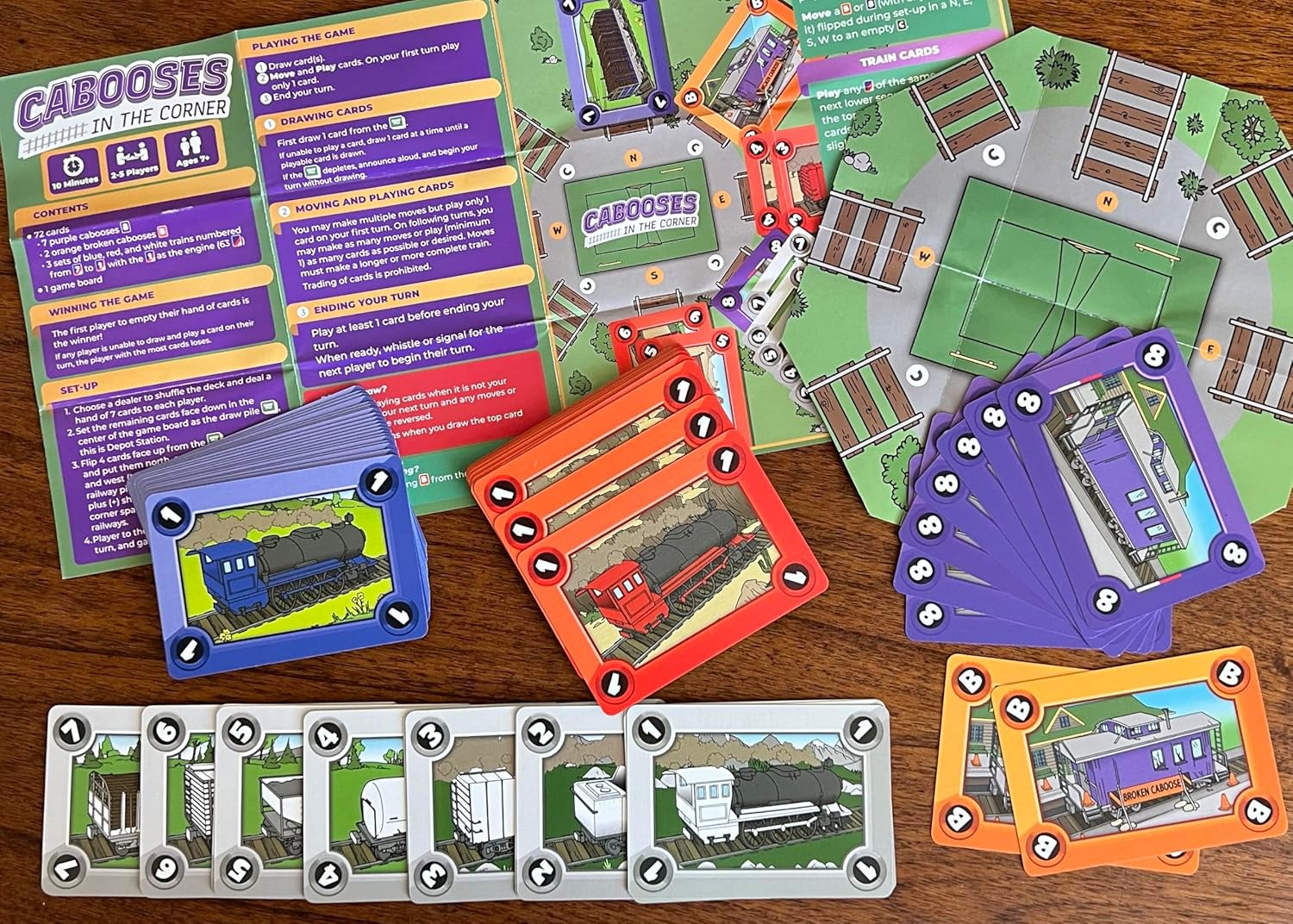 – Train Themed Card Game for Kids & Families – Cabooses in the corner – Easy, Fun & Educational – 2-5 Players, Ages 7+ – Strategy & Number Skills – Bilingual (English & Spanish)