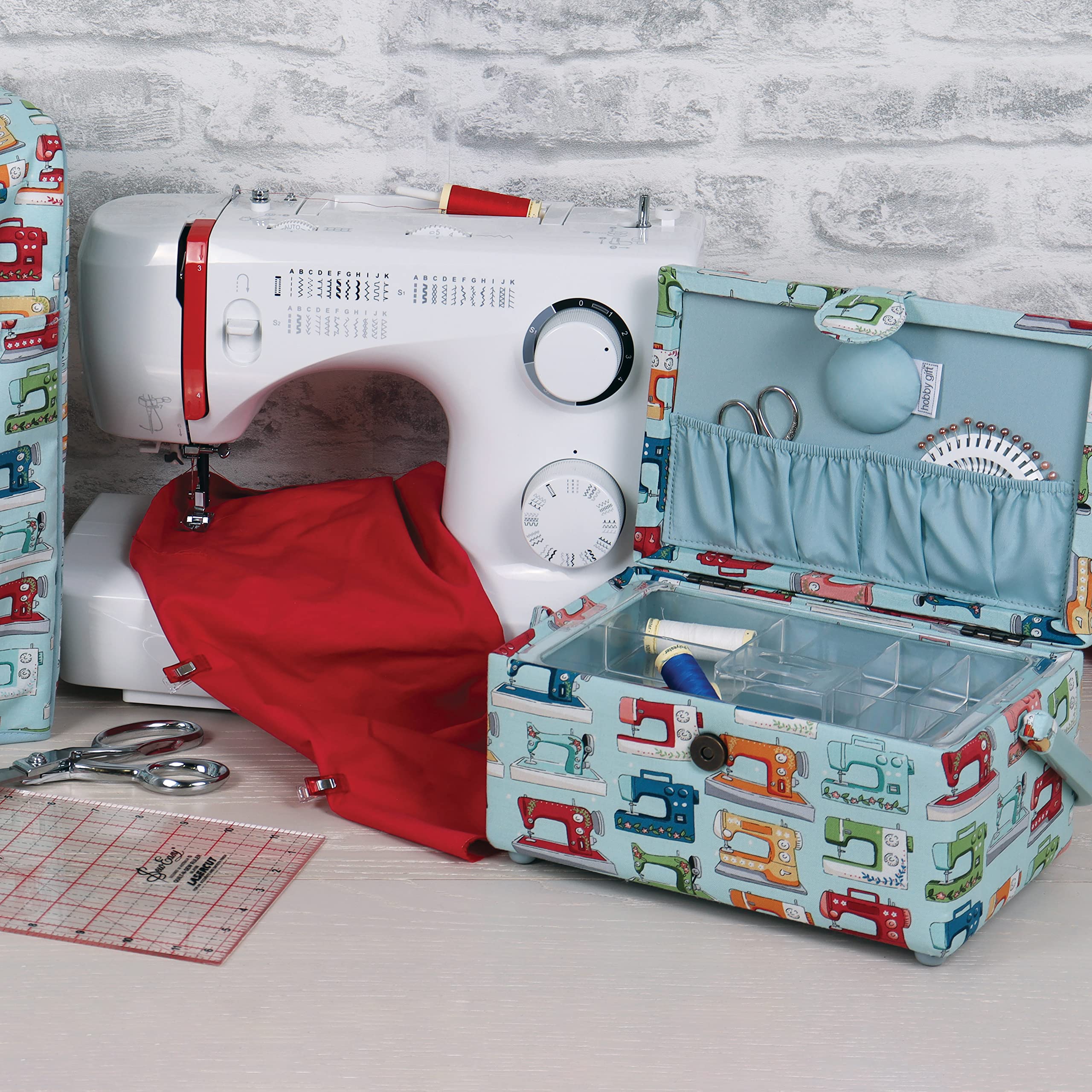 Hobby Gift Große Aufbewahrungsbox für Näharbeiten, Basteln, Hobby, rechteckig, Nähmaschinen, Blau