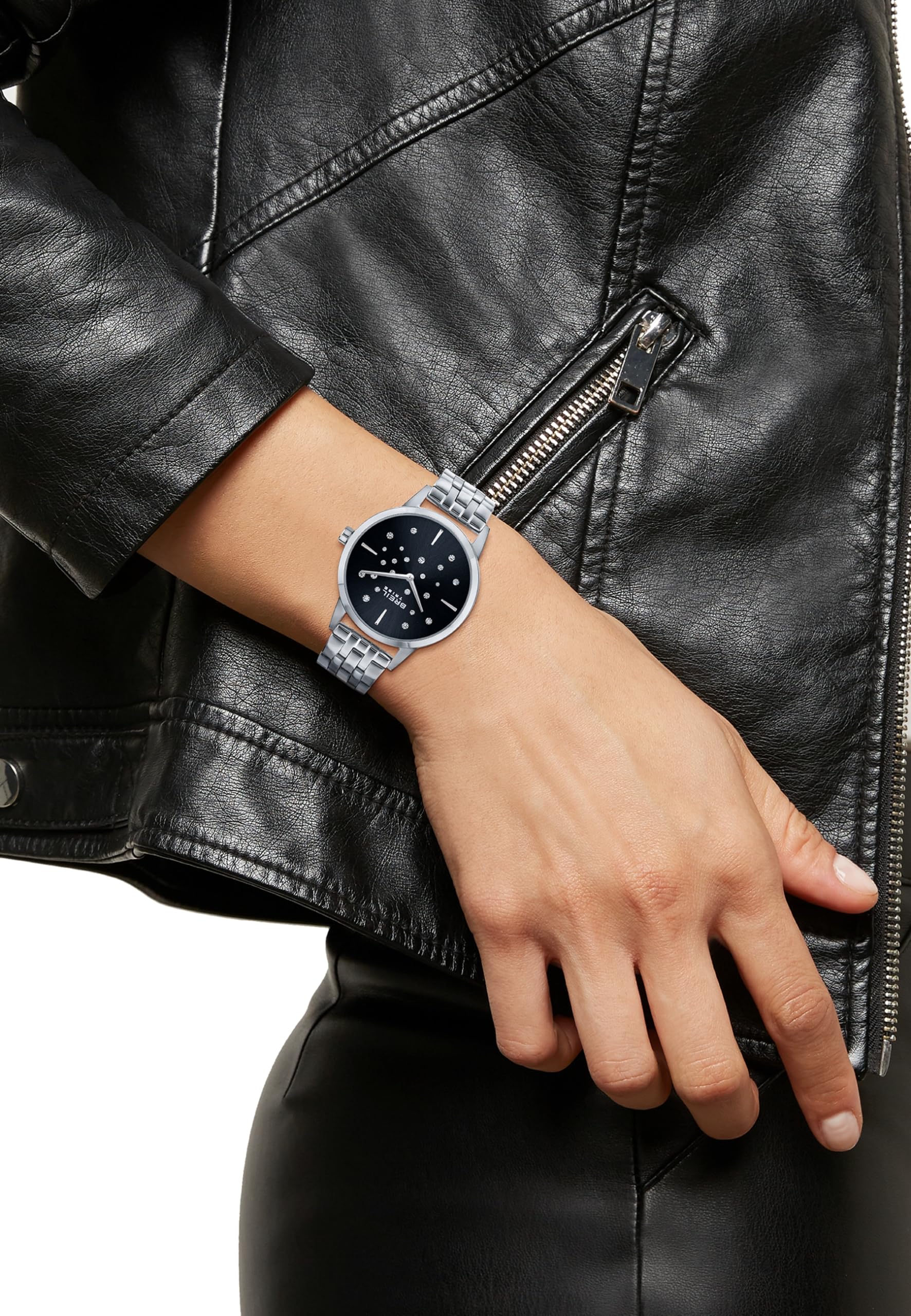 Breil, Collezione Twinkle Sky, Orologio Donna, Cronografo Donna in Acciaio, Quadrante Nero Sunray con Lucenti Cristalli, Chiusura Déployante Regolabile 13.5-19 cm, Resistente all'Acqua, Silver-Nero