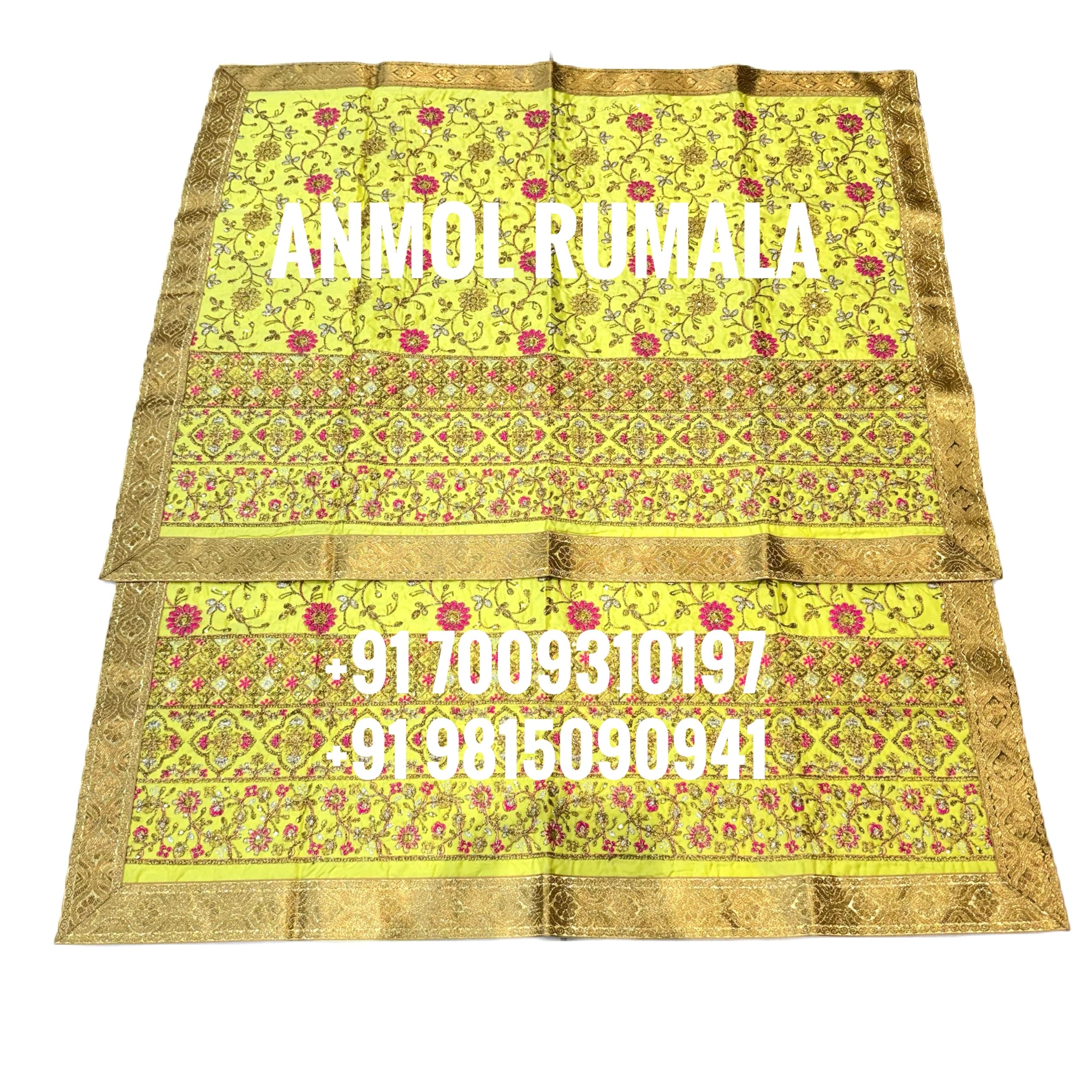Rumala Sahib Double Set With Cotton Lining (Lemon Yelllow with Heavy Border Embroidery and Broad Golden Gota)-image-37