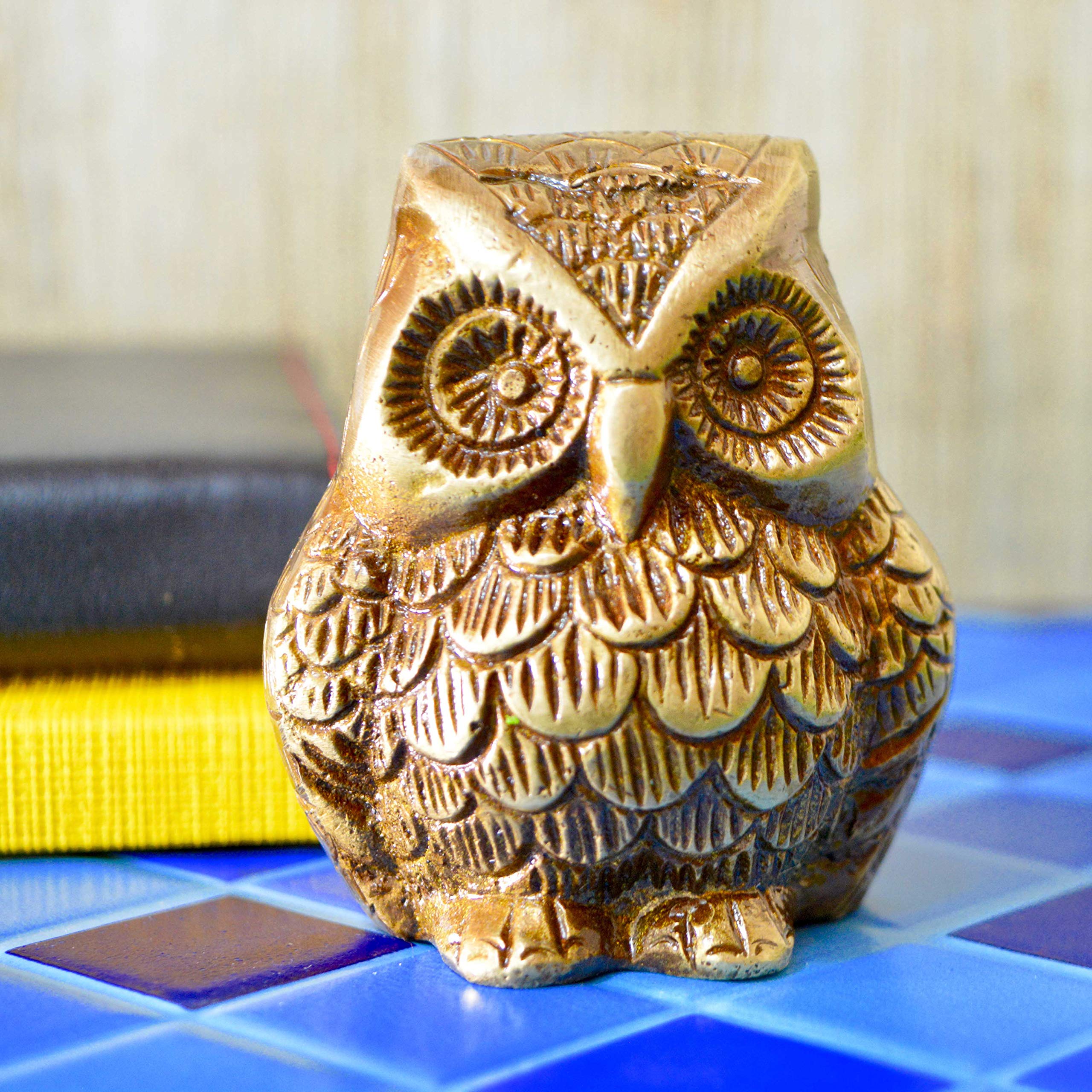 Aakrati Owl Metal Brass showpiece - 3 inch Height in Antique Brown Finish - Unique Gift and Table Decor and Paper Weight