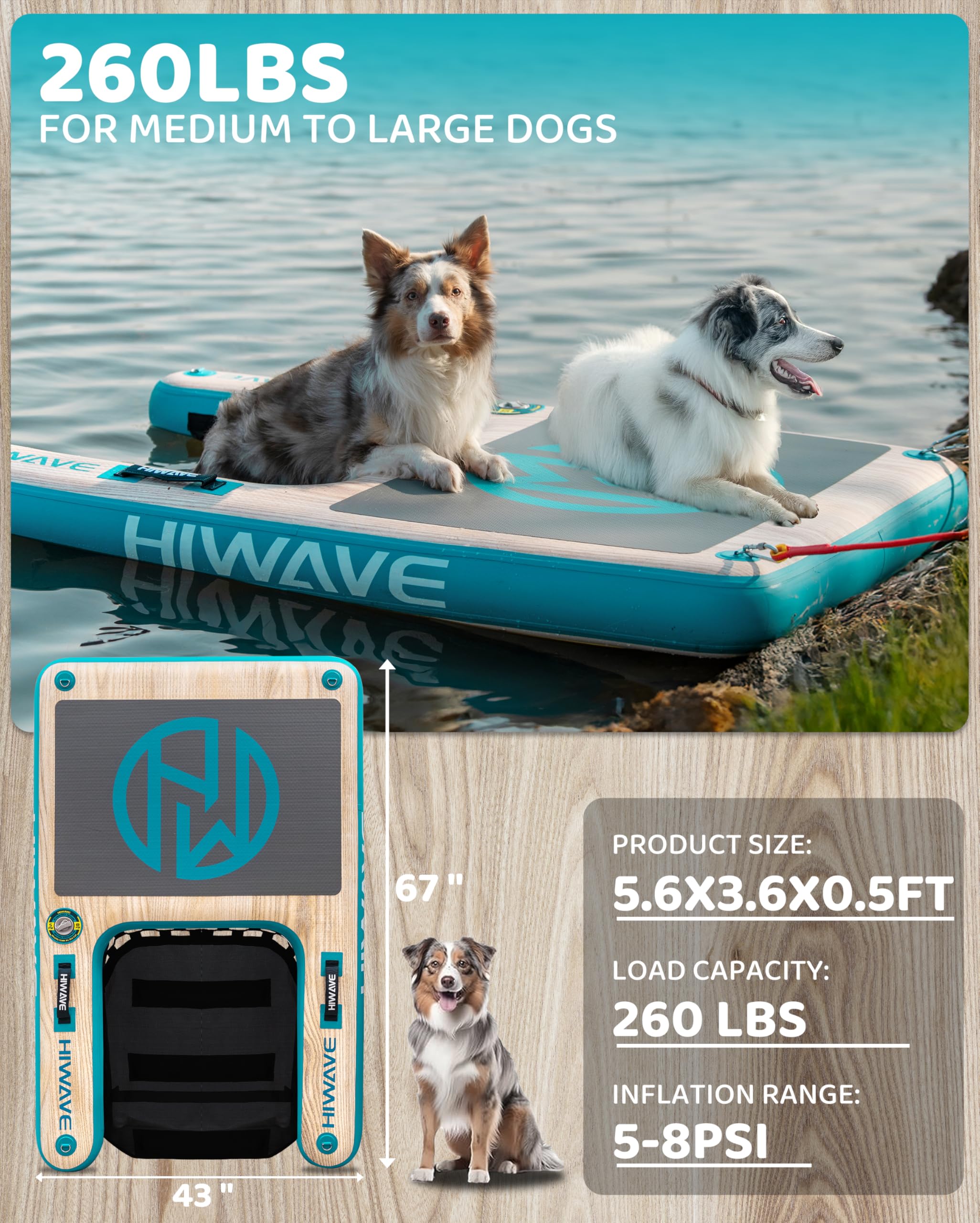 HIWAVE Rampa para perros para barco, flotadores para perros para piscina, entrada y salida seguras con alta capacidad de carga, antideslizante y resistente a pinchazos, adecuada para perros grandes