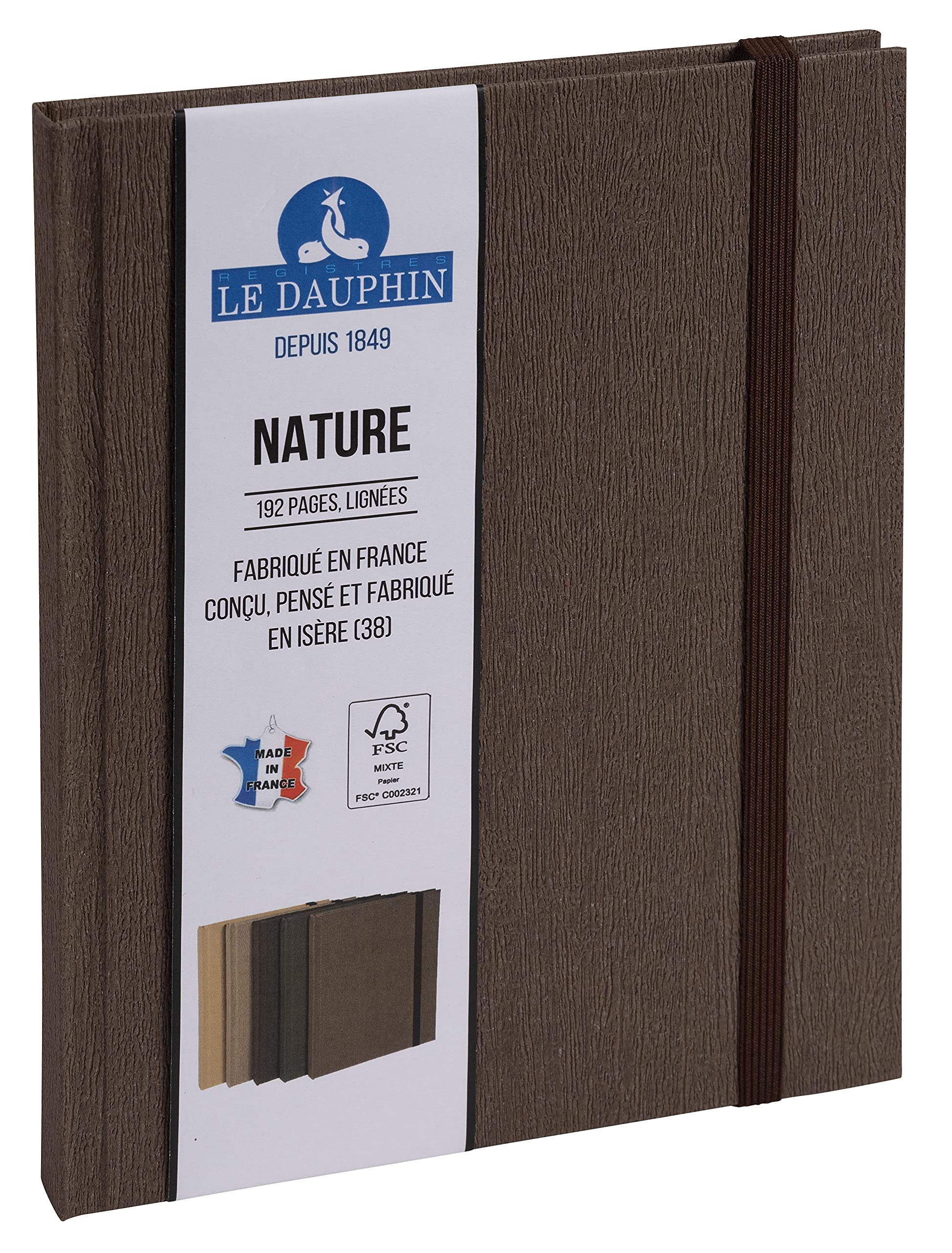 Le Dauphin - Ref. 167224D - 1 Nature notebook - lined interior print - brown elastic closure - dimensions 17x11 cm - vertical format - 192 pages - brown/black cover - FSC® certified