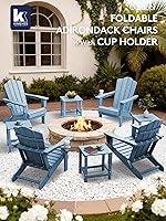 Vista 2 de KINGYES Silla plegable estilo Adirondack, sillas de patio resistentes a todo clima de HDPE, silla de césped con textura de madera para junto a
