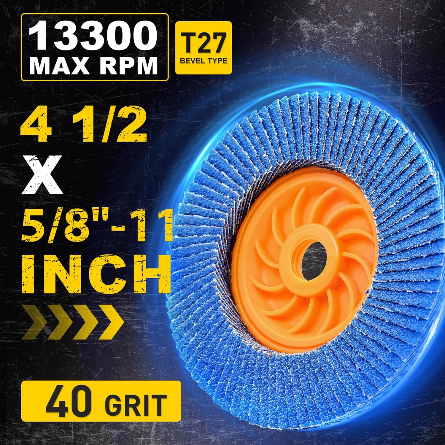 Flap Discs 4 1/2 for Angle Grinder no Tools Installation 40 Grit, 4.5" x 7/8" High Density Trimmable Zirconia Type 27 Flap Sanding Disc for Grinding, Rust Removal and Sanding (10 Pack)