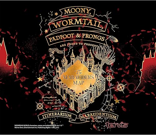 Miniatura 2 de Tervis Harry Potter - Vaso aislado de triple pared con diseño de mapa de los Marauders negro, mantiene las bebidas frías, botella de boca ancha de
