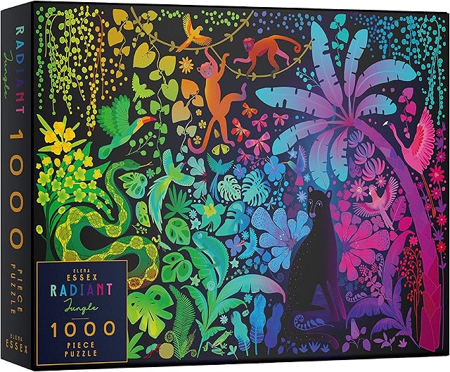 Elena Essex Jigsaw Puzzles for Adults 1000 - Radiant Jungle | 1000 Piece Jigsaw Puzzles for Adults | 1000 Piece Jigsaw Puzzles | Animal Bird Rainbow Gradient Puzzle | Jigsaws Size 70x50cm