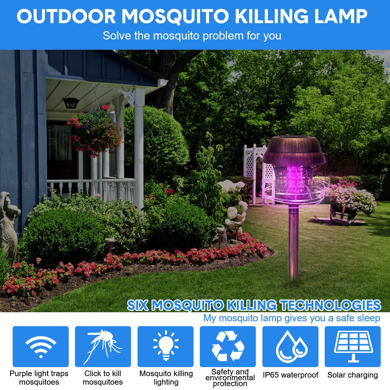 Qualirey 4 unidades de matamosquitos solares para exteriores, impermeables, para exteriores, exteriores, funciona con energía solar, lámpara repelente de mosquitos para jardín, patio, insectos