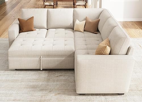 Miniatura 7 de HONBAY Sofá cama modular modular con cama extraíble, sofá en forma de L reorganizable con asiento de almacenamiento, sofás seccionales para sala de