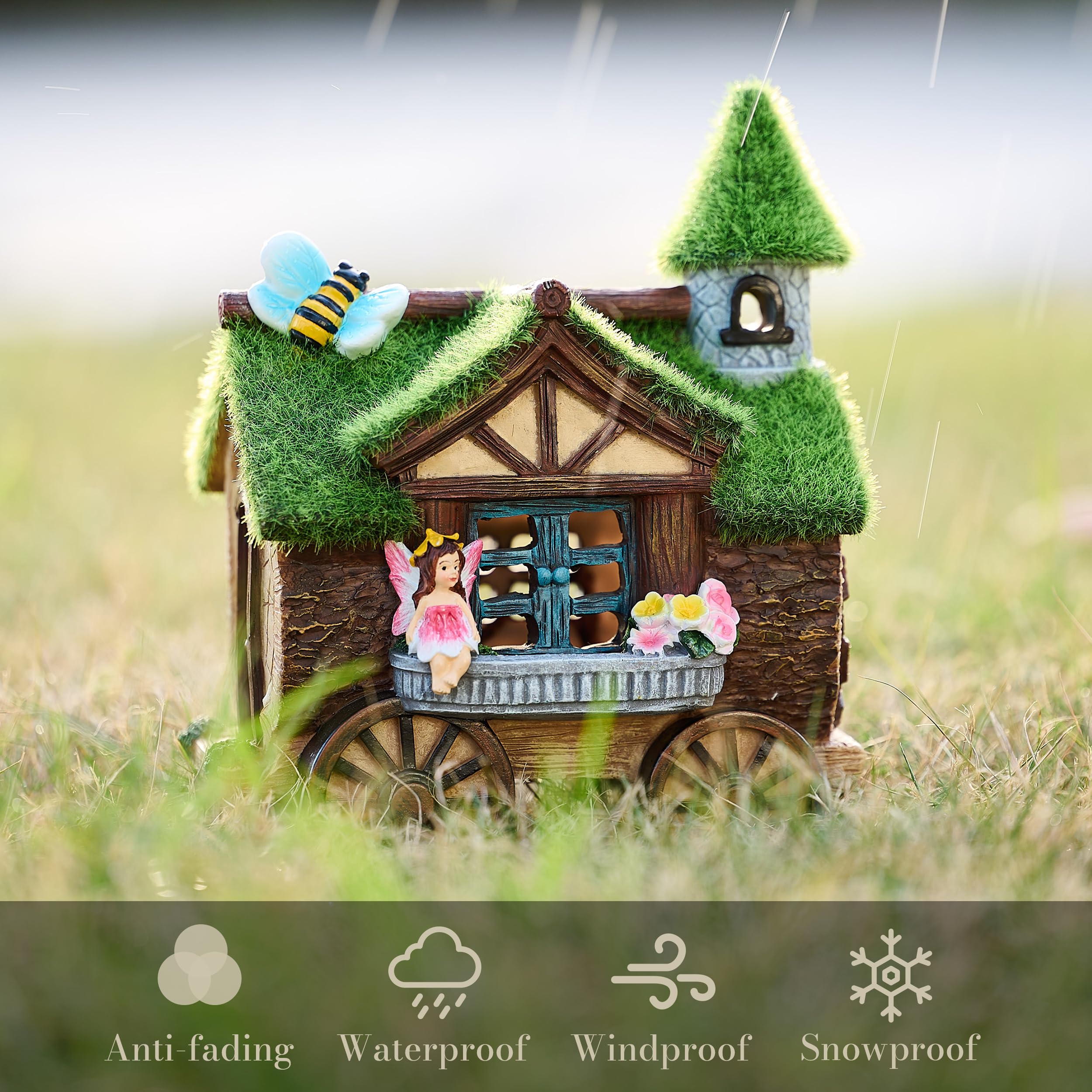 Décoration Jardin Féerique Maison De Fées Solaire TIN DREAMS - Décoration Jardin Magique Avec LED Maison Fée Solaire