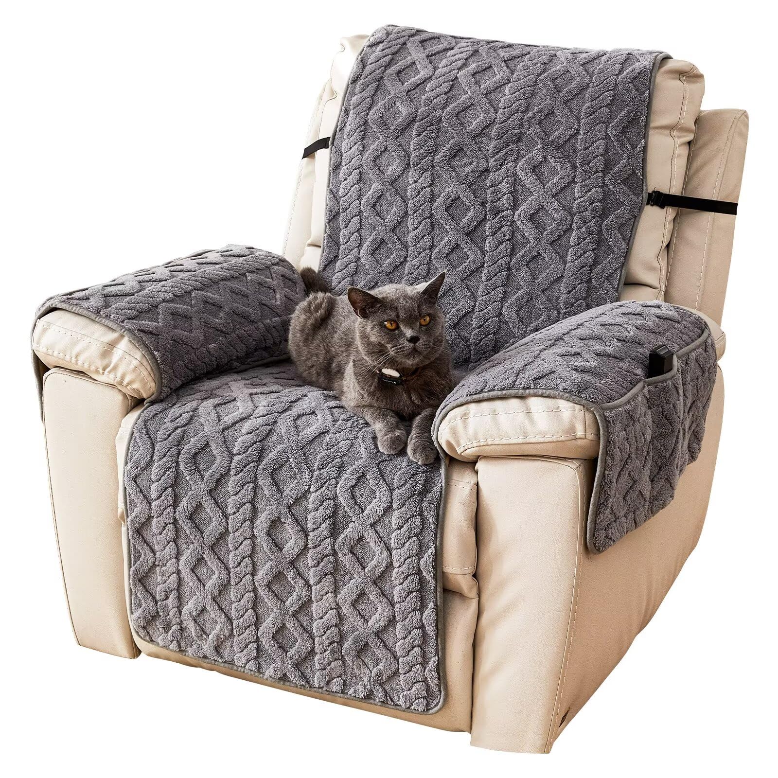 Photo 1 of Timrliy Recliner Cover for Lazy Boy Recliner Chair Covers,30Inches Washable Quilted Recliner Chair Covers with Side Pockets,Gray Furniture Protector for Pets/Kids