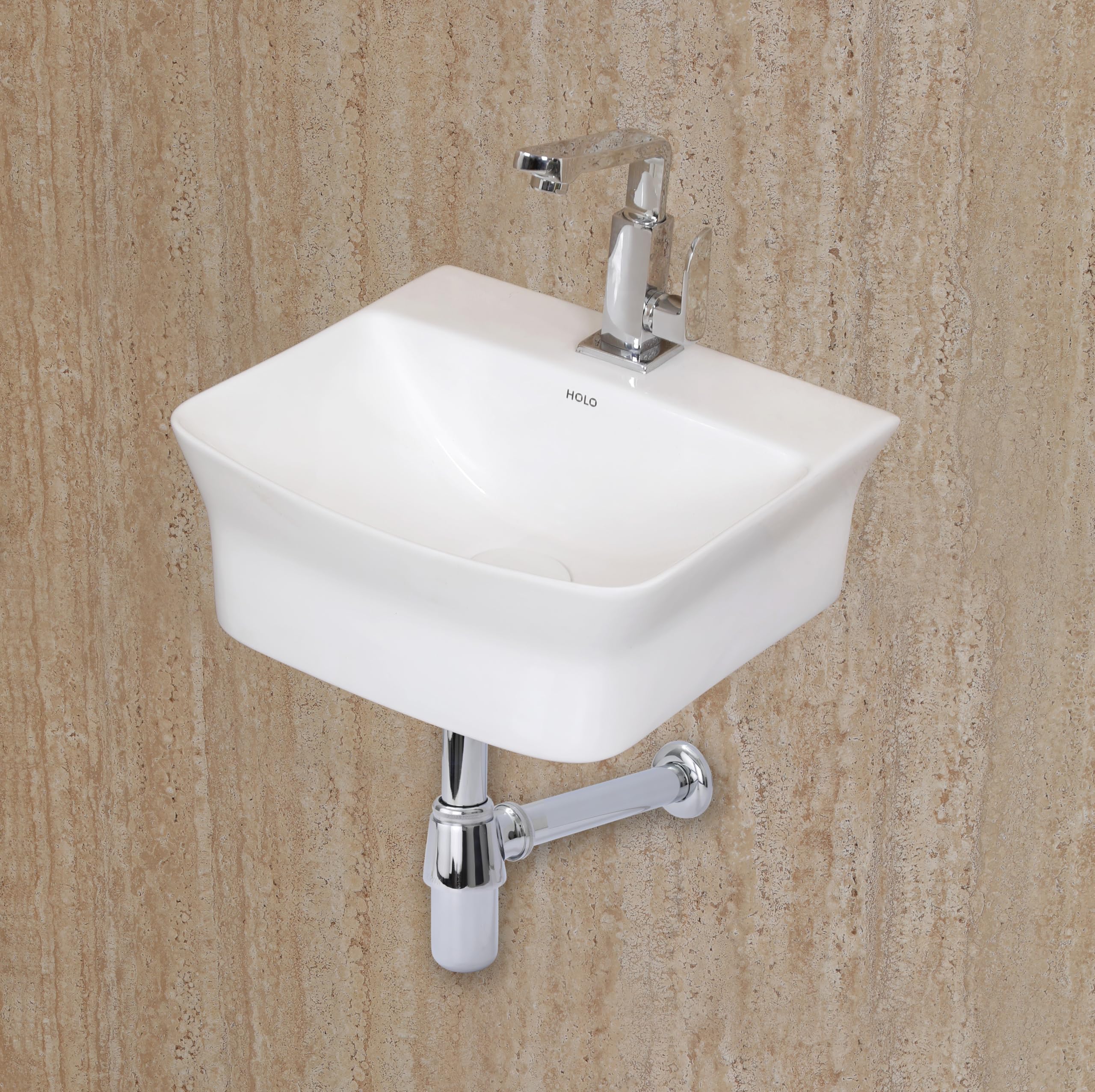 HOLO Avena Ceramic Wall Mounted Basin | Wash Basin for Bathroom (14" x 14" inch) (B0D8YHN5MV) Amazon Price History, Amazon Price Tracker