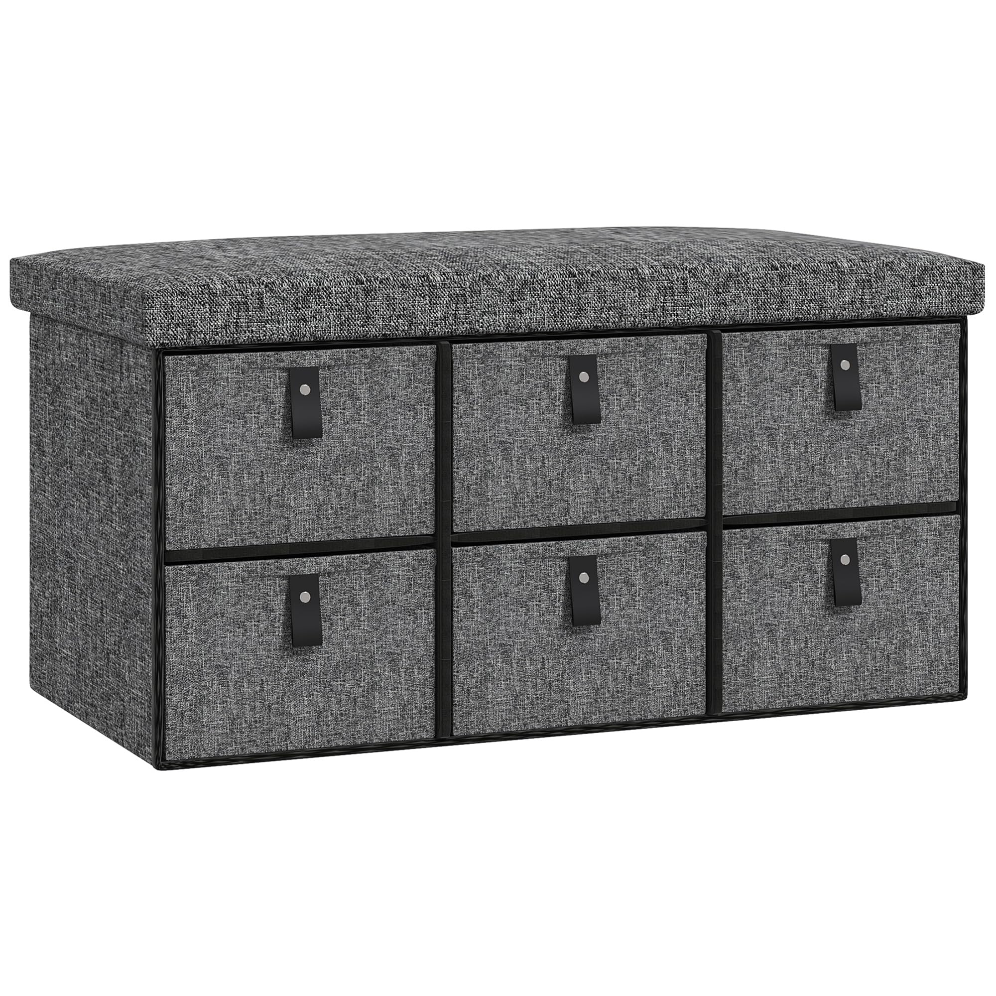 HOMCOM Shoe Bench With Seat - Shoe Storage Bench With Fabric Drawers - Dark Grey  | TJ Hughes