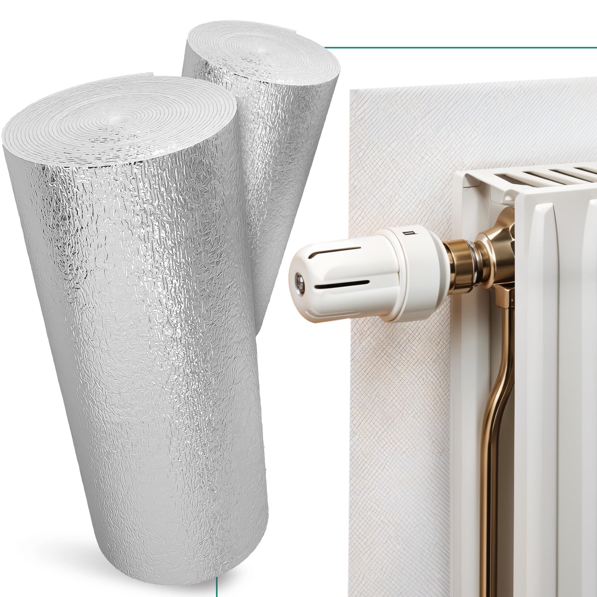 Millto™ Ekran Zagrzejnikowy Mata Aluminiowa 2,5m | Pianka Termoizolacyjna Izolacyjna Izolacja Ścienna Piankowa Folia Odblaskowa Uniwersalna Termiczna Grzejników Ścian