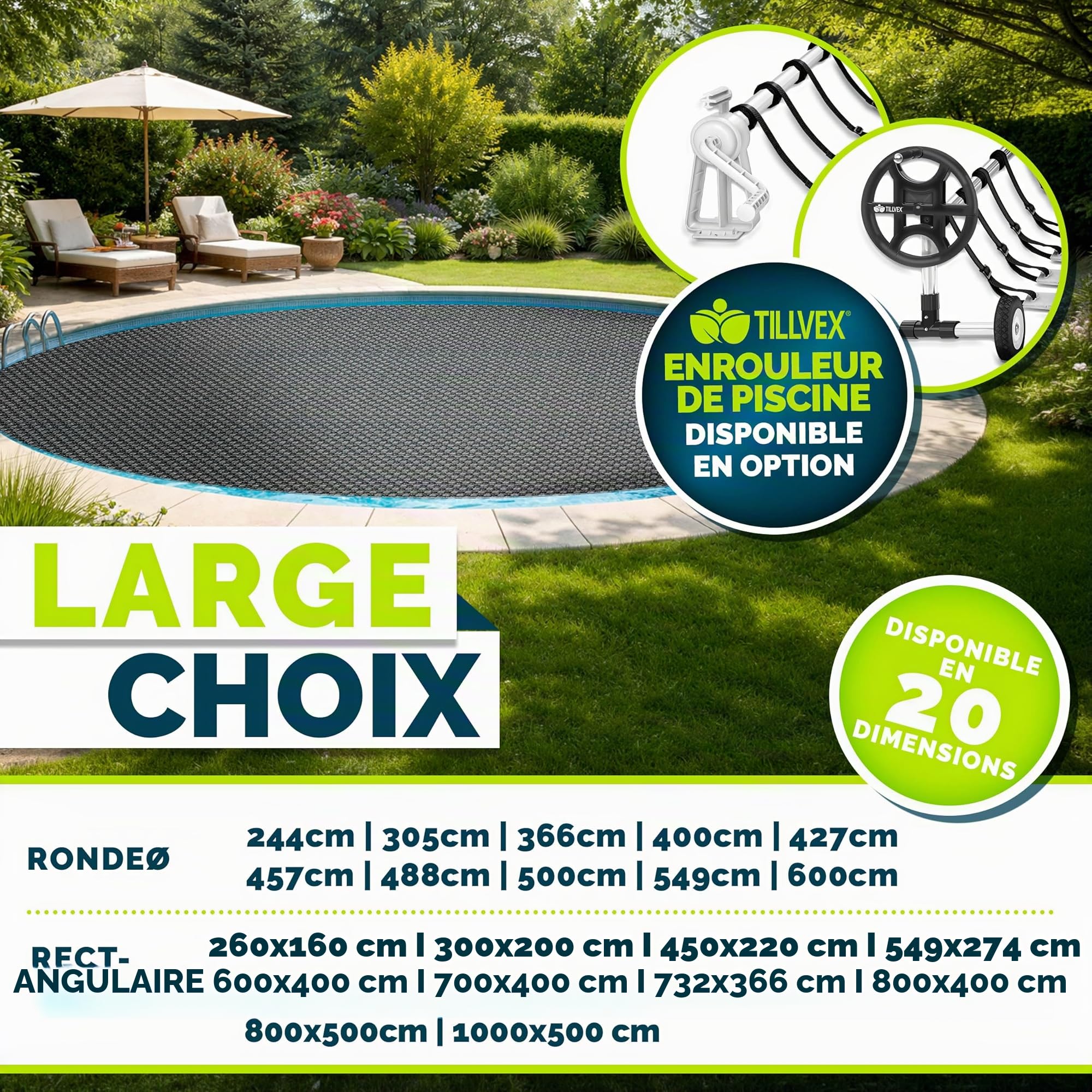 Tillvex Elite Bâche Solaire à Bulles 400 µm Rectangulaire 732 x 366 cm Film Thermique ProHeat QB4
