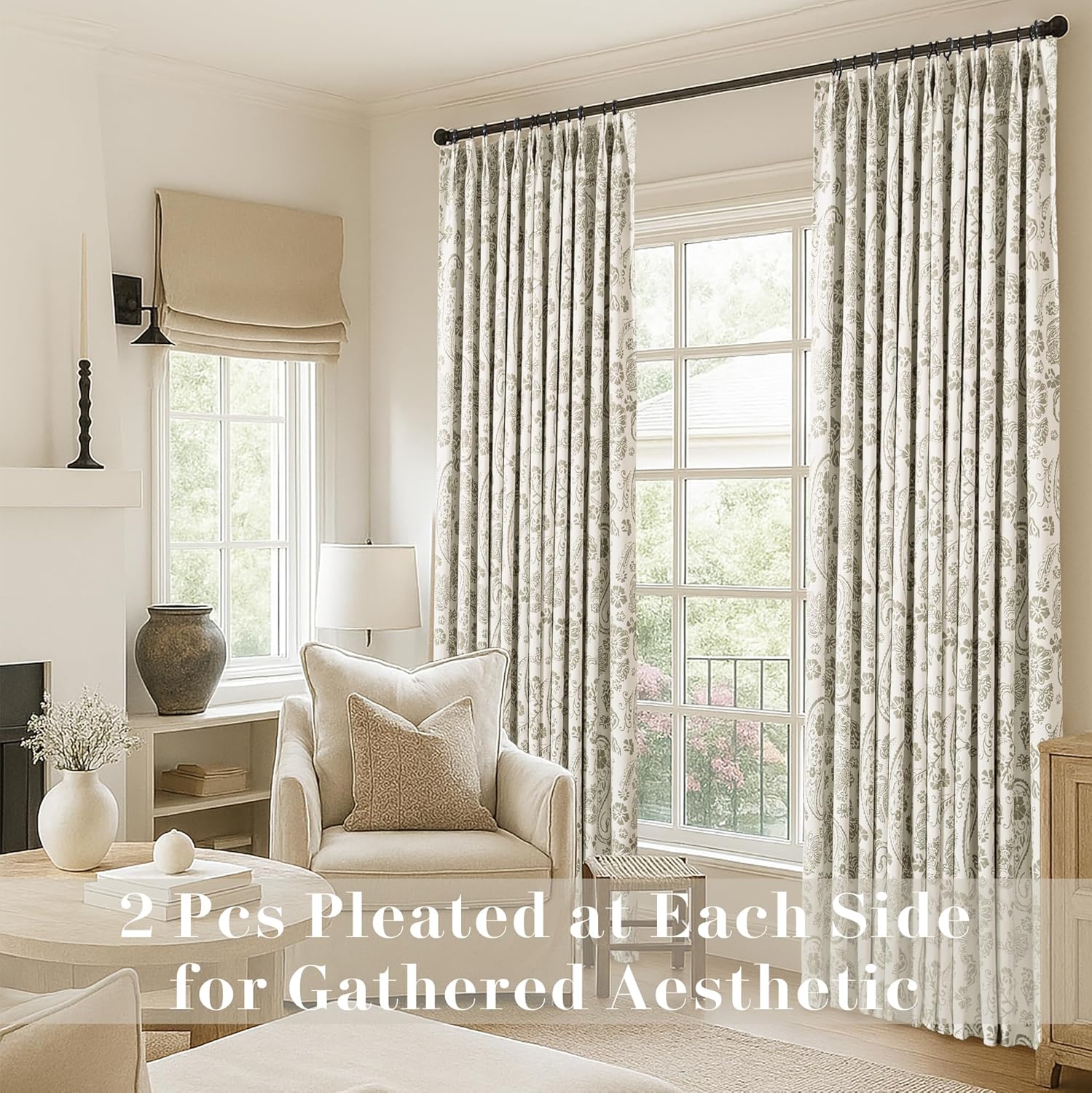 Taupe Patterned Blackout Curtains for Living Room,Neutral Floral Pattern Modern Farmhouse Curtain,Elegant Boho Botanical Curtains for Bedroom Black Out 84 Inch Long