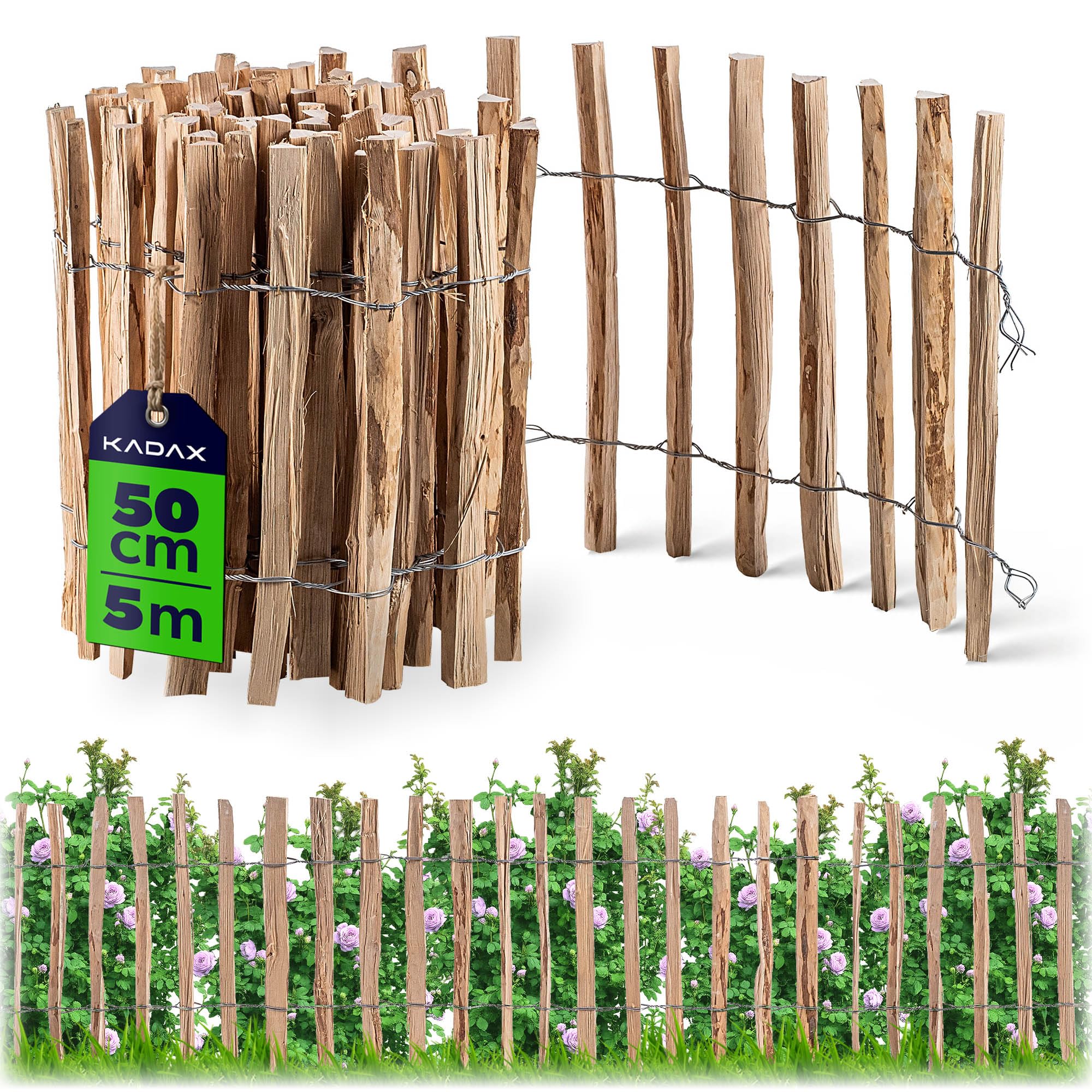 KADAX Cloture a Piquets en Bois de Noisetier pour Jardin, Ganivelle Naturelle et Durable pour Delimitation de l'Espace Exterieur (4-​6 cm, 50 x 500 cm)