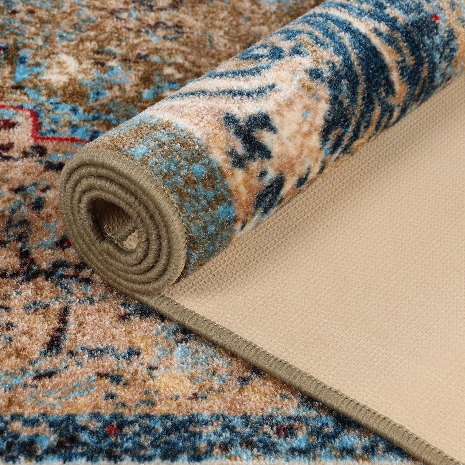 Superior Indoor Non-Slip Area Rug or Runner, Modern Overdyed Machine Washable Rugs, Home Floor Decor For Entryway, Office, Bedroom, Living/ Dining, Kitchen, Angeles Collection, 2' x 3', Green/ Beige