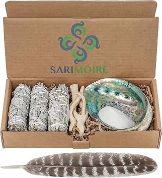 Sage Smudge Kit - White Sage Smudge Sticks - 4in  Abalone Shell 5-6in  2in Tripod Stand  9-12in Feather and White Sand